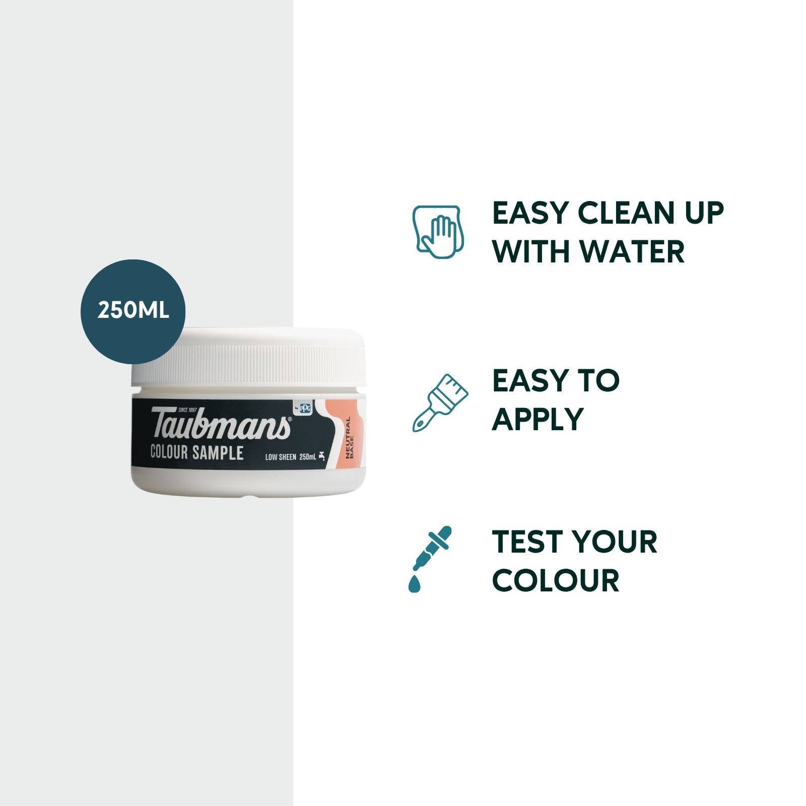 Taubmans Neutral 250ml Sample Pot, Water Based Acrylic, Splatter Resistant Tintable