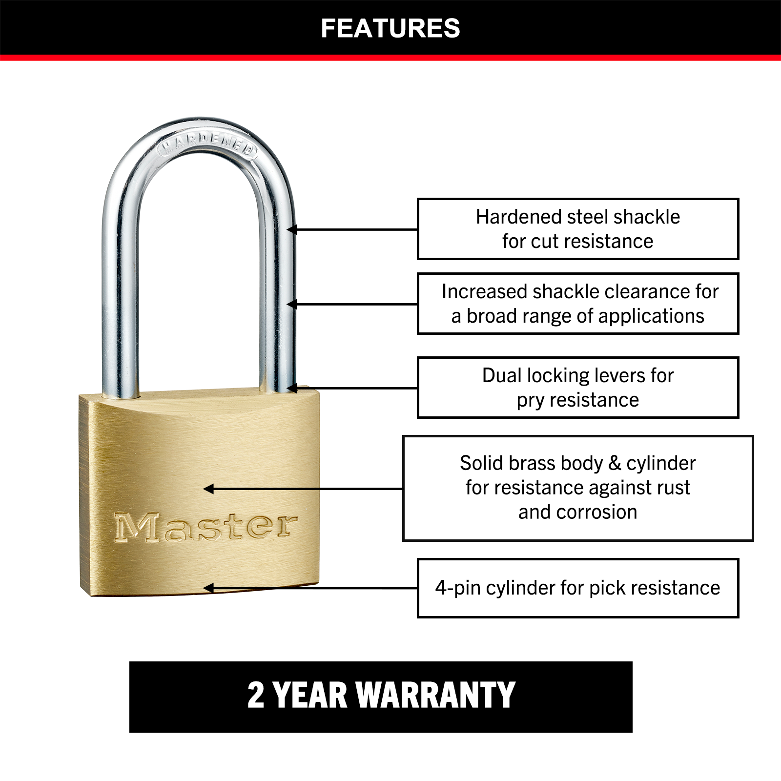Master Lock 40mm Long Shackle Brass Padlock 2 Pack 1902TLFAU
