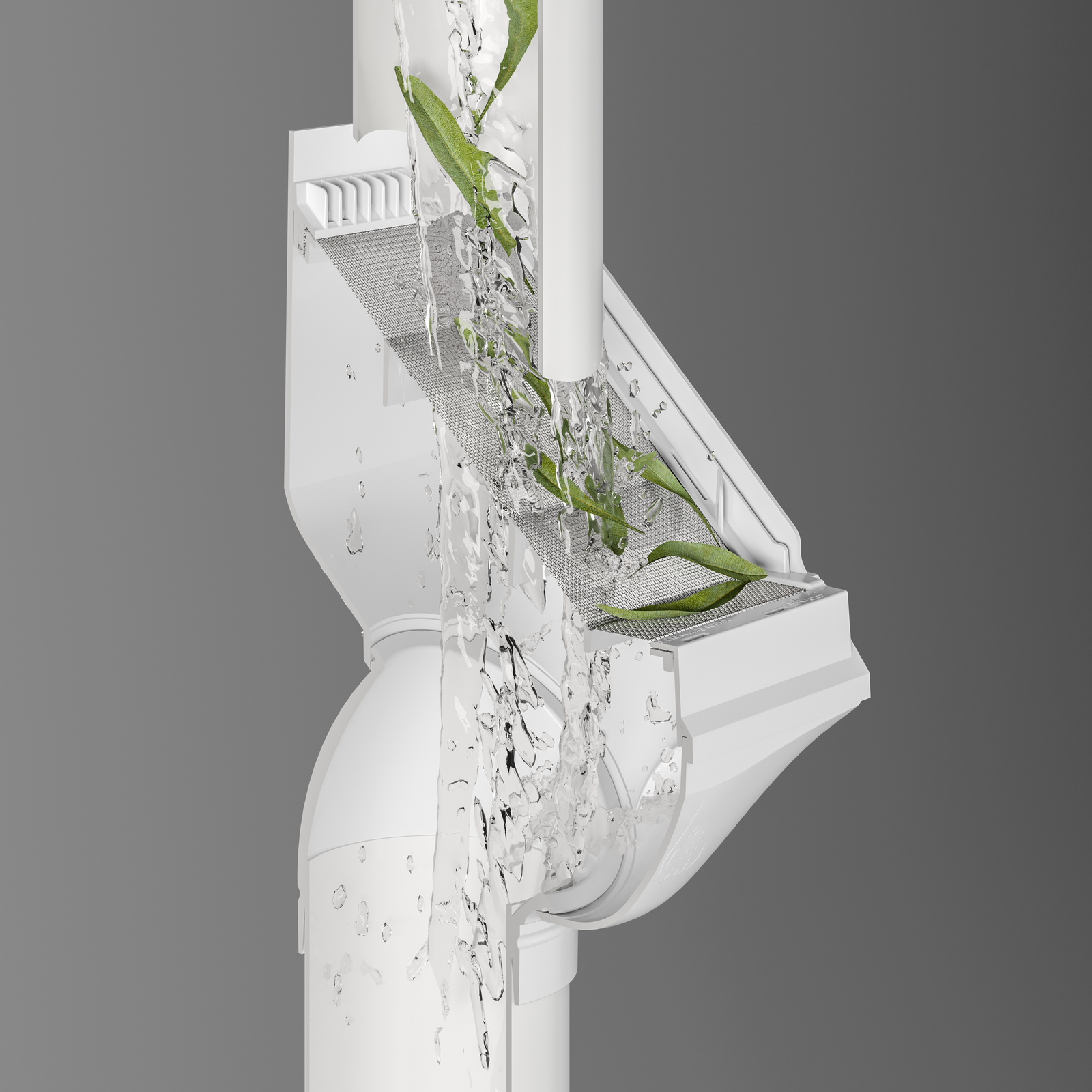 Rain Harvesting 90mm Leaf Beater Rain Head, White UPVC with Stainless Steel Mesh