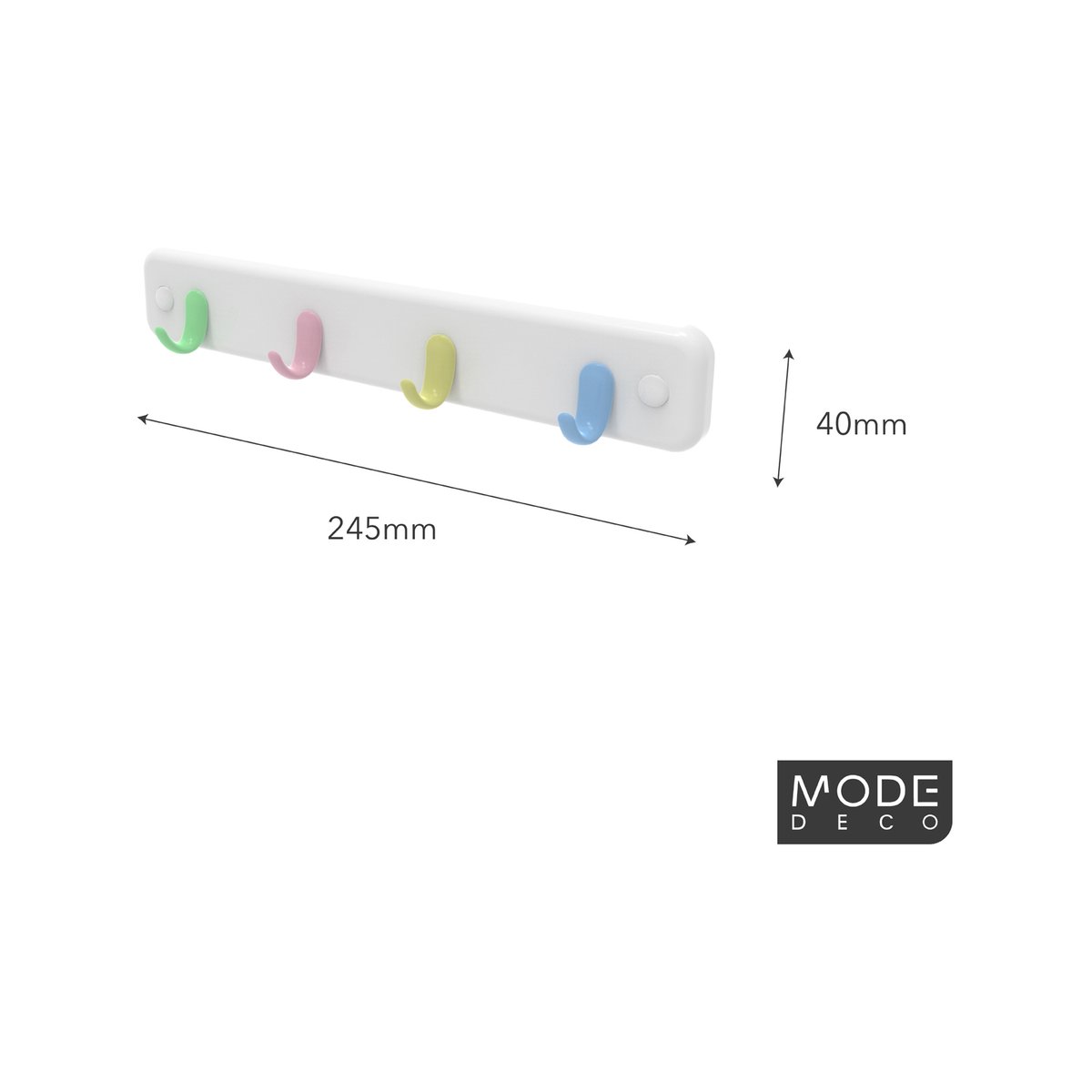 Mode White Key Rack 4 Pastel Hooks