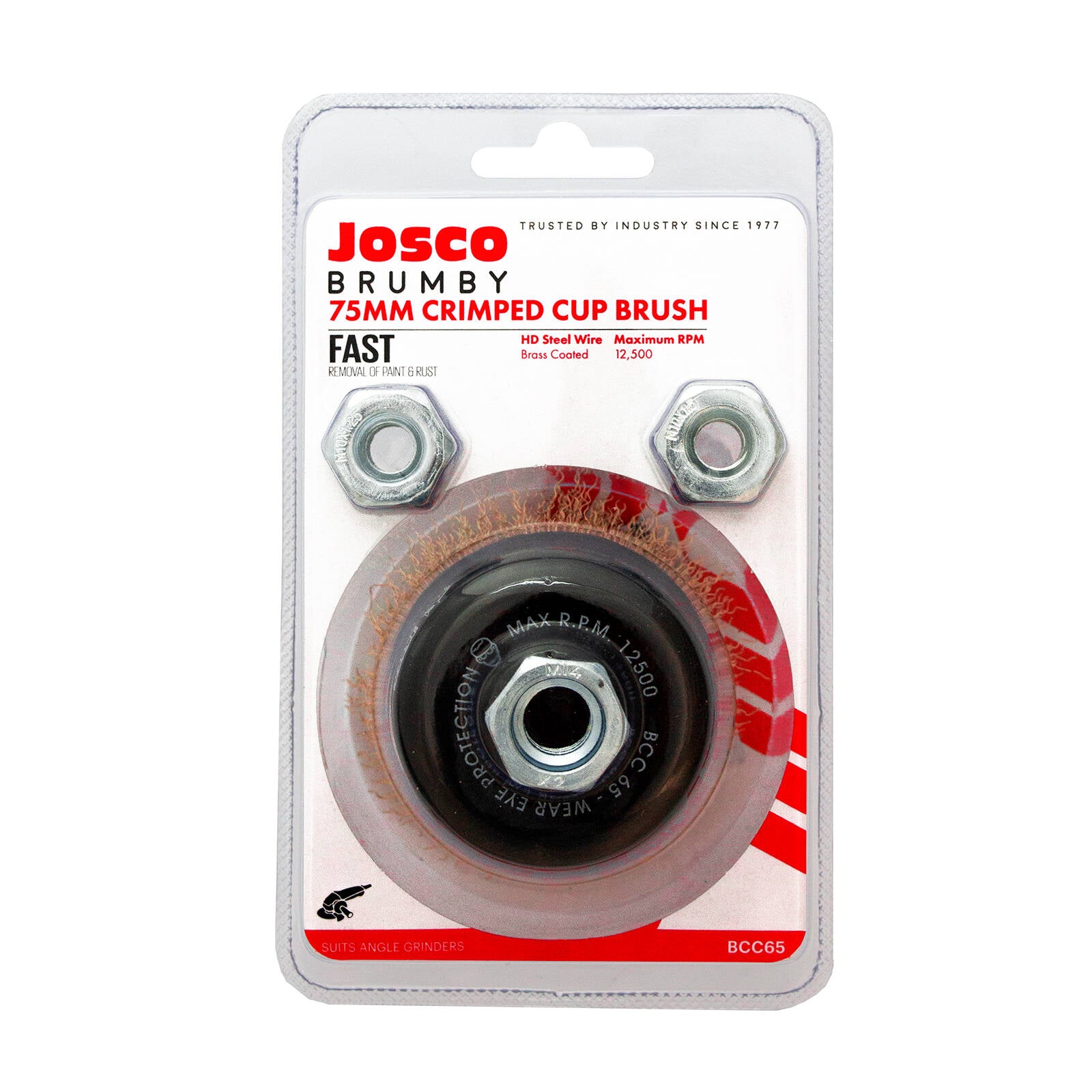 Josco 75mm Brass Coated Steel Wire Crimped Cup Brush