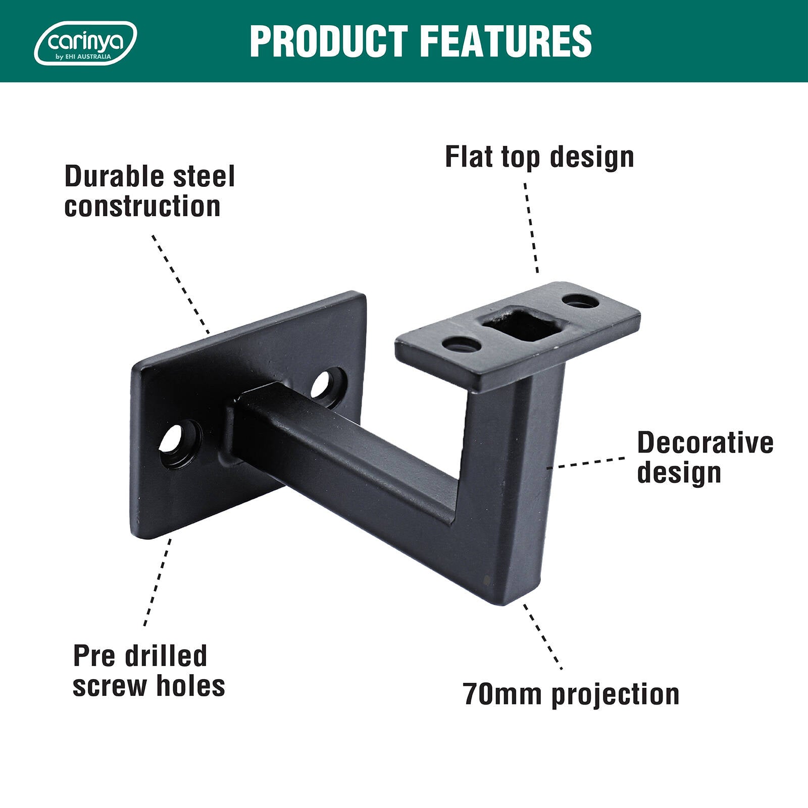 Carinya Black Steel Flat Top Square Handrail Bracket 4 Pack