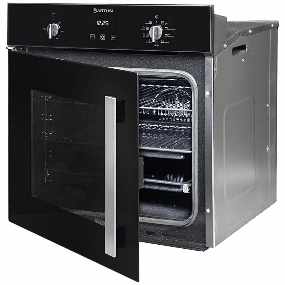 Artusi 60cm Side-Opening Electric Built-In Oven - 65L, Black, Reversible Door, Digital Timer - AOS652B