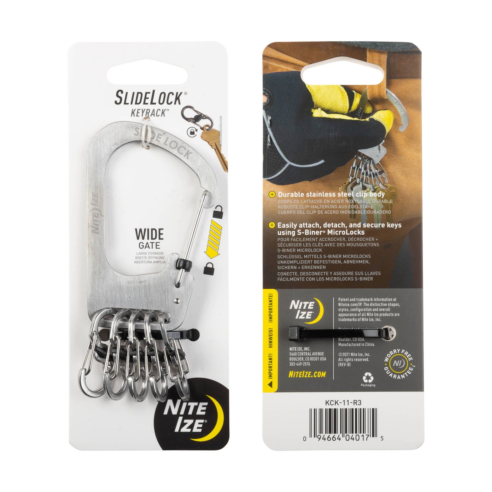 Nite Ize Slide Lock S-Biner KeyRack, 110 x 52mm, Stainless Steel with 5 MicroLocks