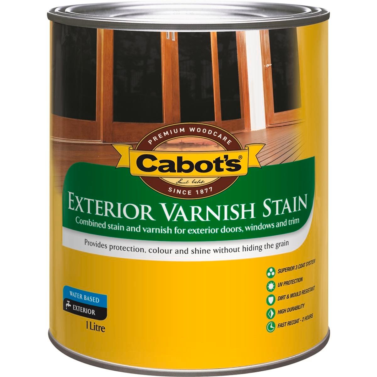 Cabot's Exterior Varnish Stain 1L Maple Water Based UV Resistant Waterproof