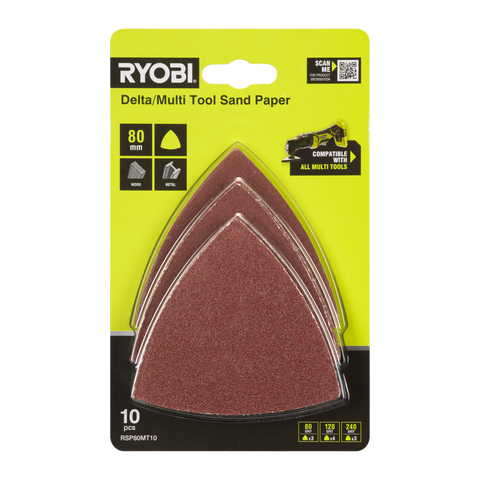 Ryobi 10 Piece 80mm Delta Multi Tool Sanding Set - 80/120/240 Grit - SuperSaverAU - view 1