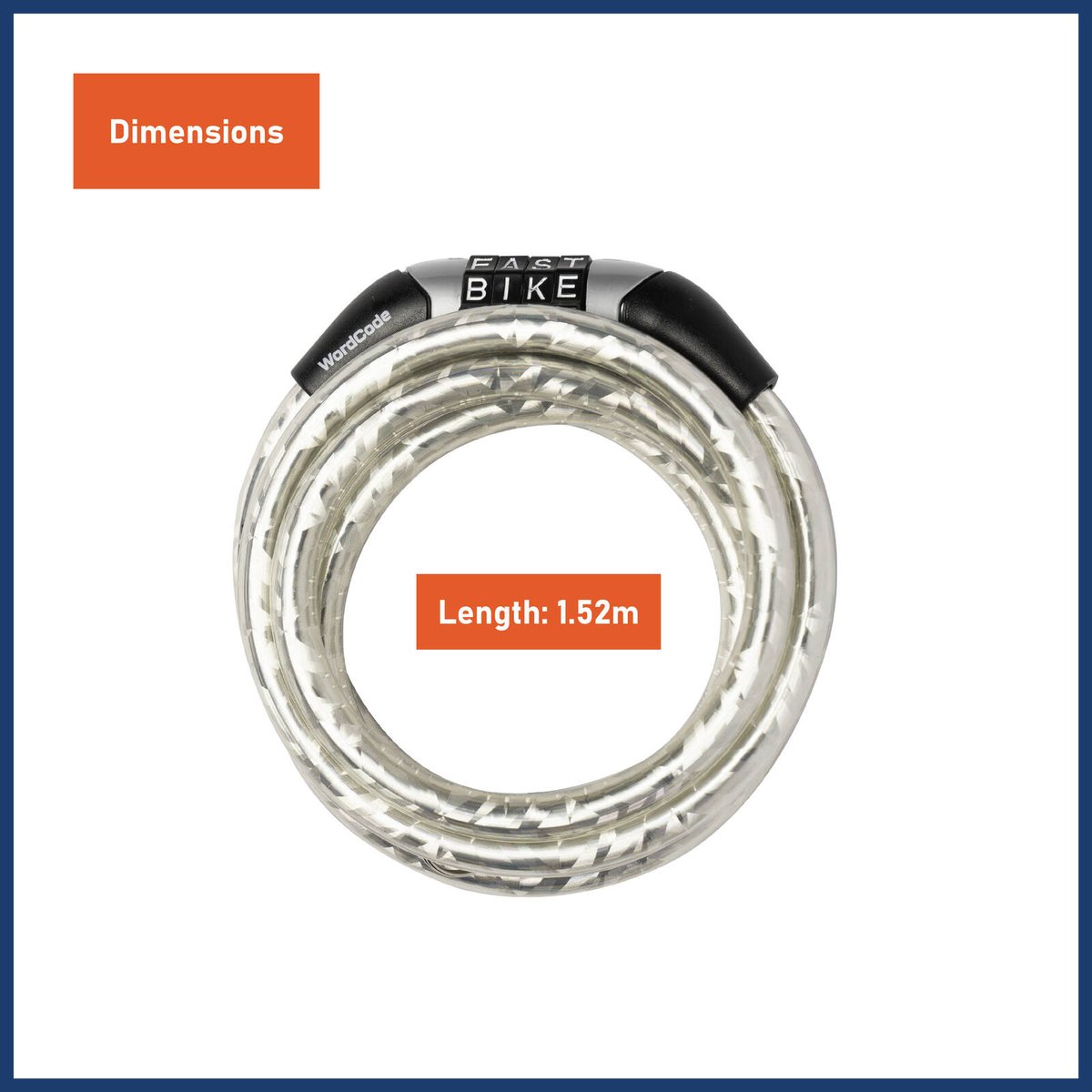 Wordcode 8mm x 1.52m Silver Steel Braided Cable Combination Bike Lock