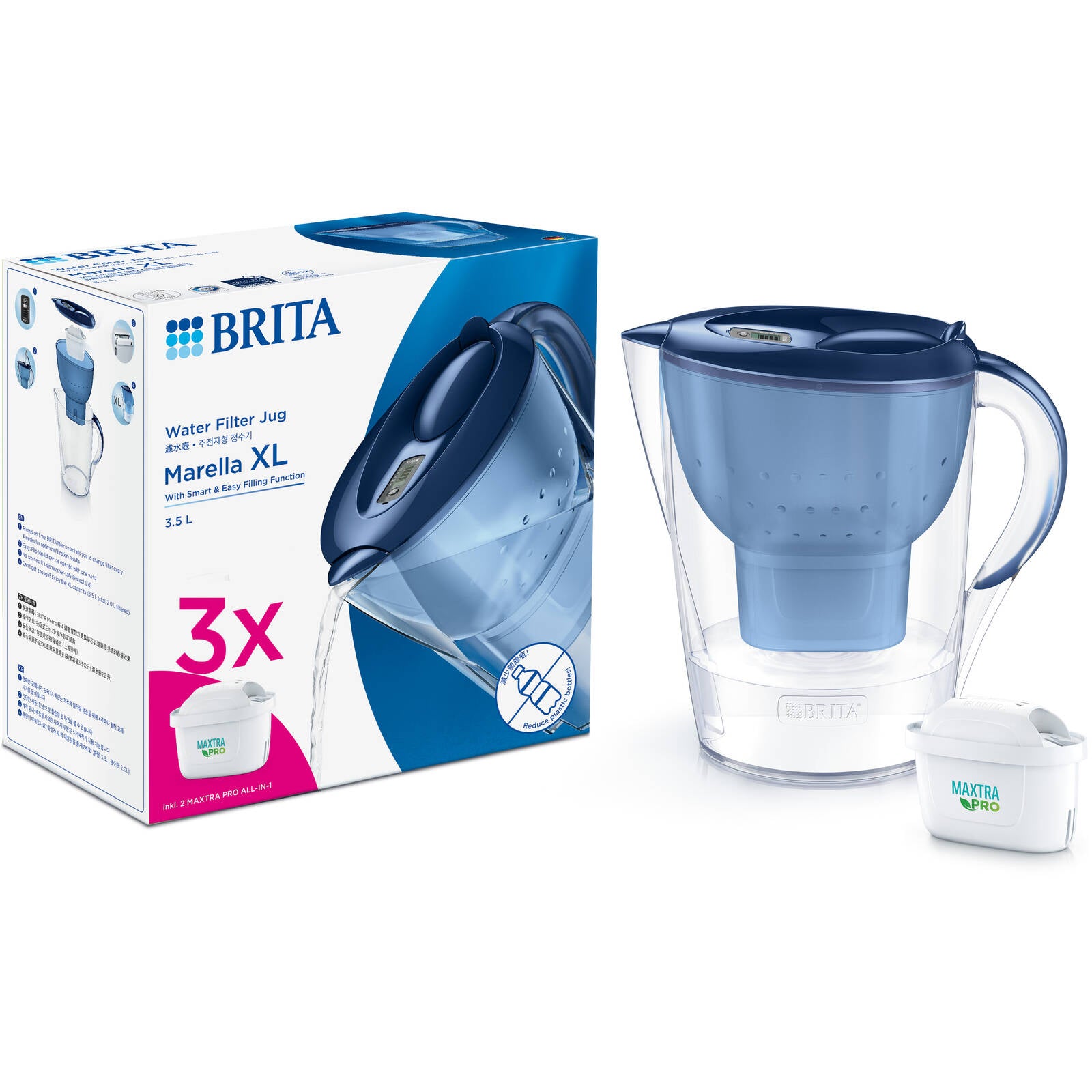 Brita Marella XL 3.5L Water Filter Jug with 3 Maxtra Pro Filters, Blue