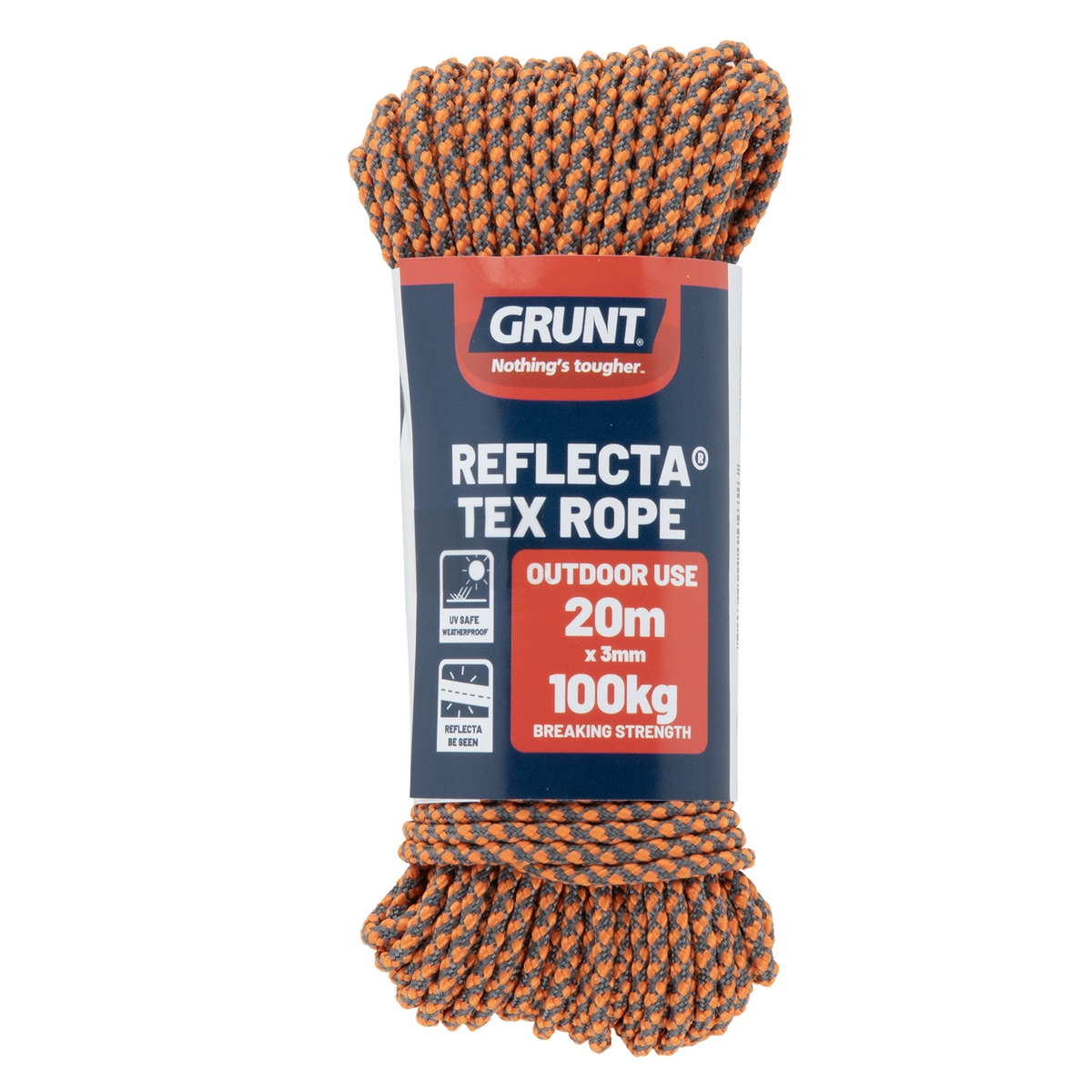 Grunt 3mm x 20m Orange Textured Reflective Rope