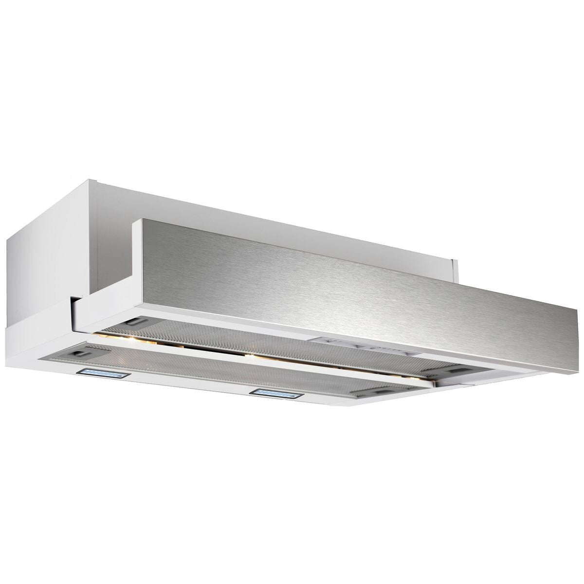 Omega 90cm Slide-Out Rangehood - White with Stainless Steel Fascia, 440m³/h Max Air - ORT9WXL