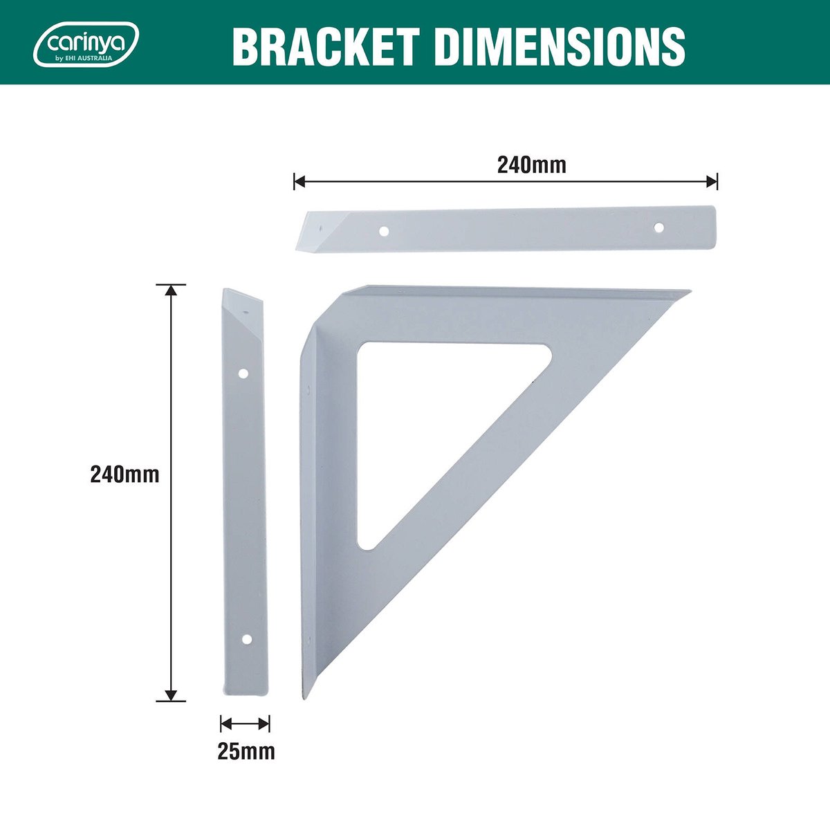 Carinya 240 x 240mm White Powder Coated Steel Triangle Stayed Bracket 100kg