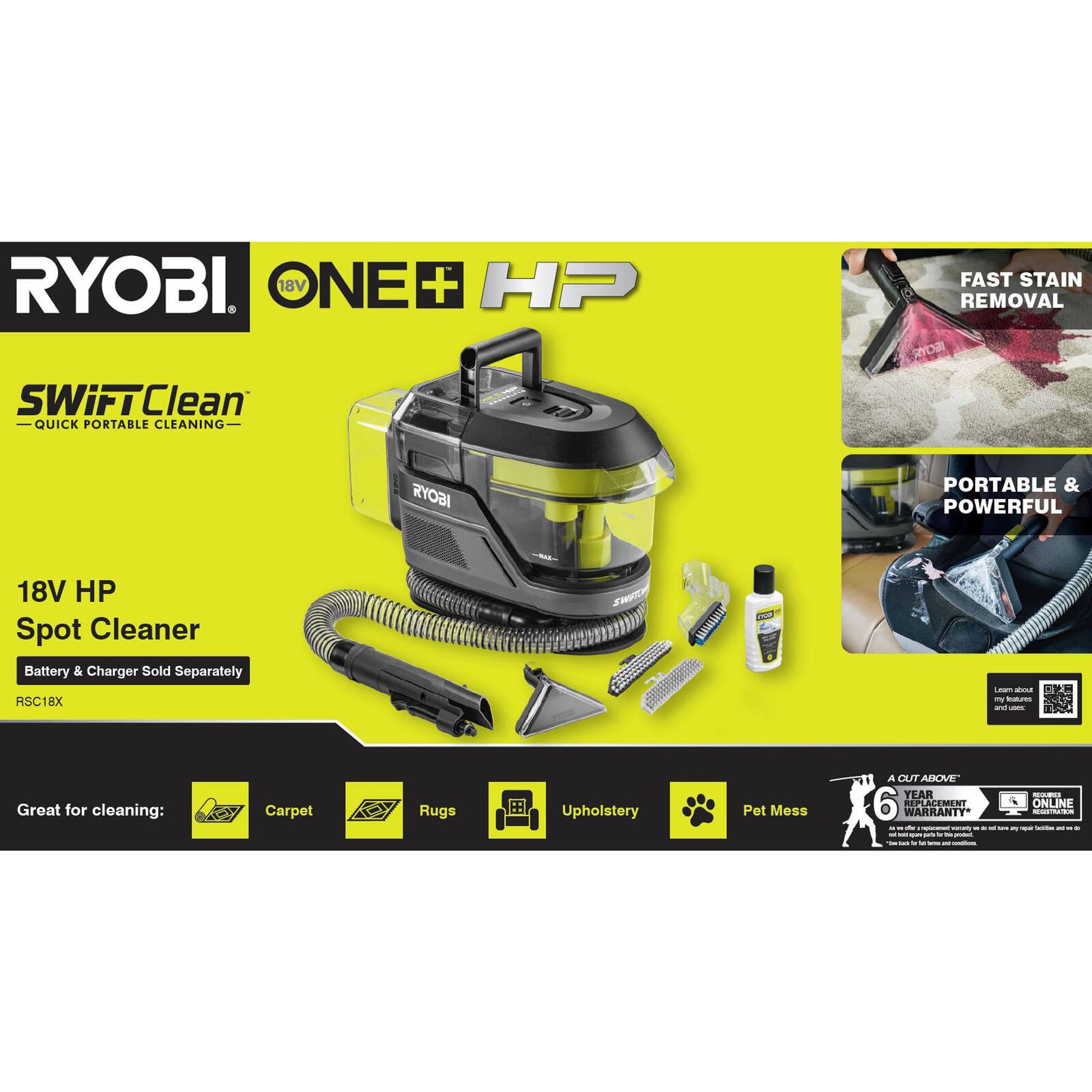 Ryobi 18V ONE+ HP Brushless SWIFTClean Spot Cleaner RSC18X - Tool Only