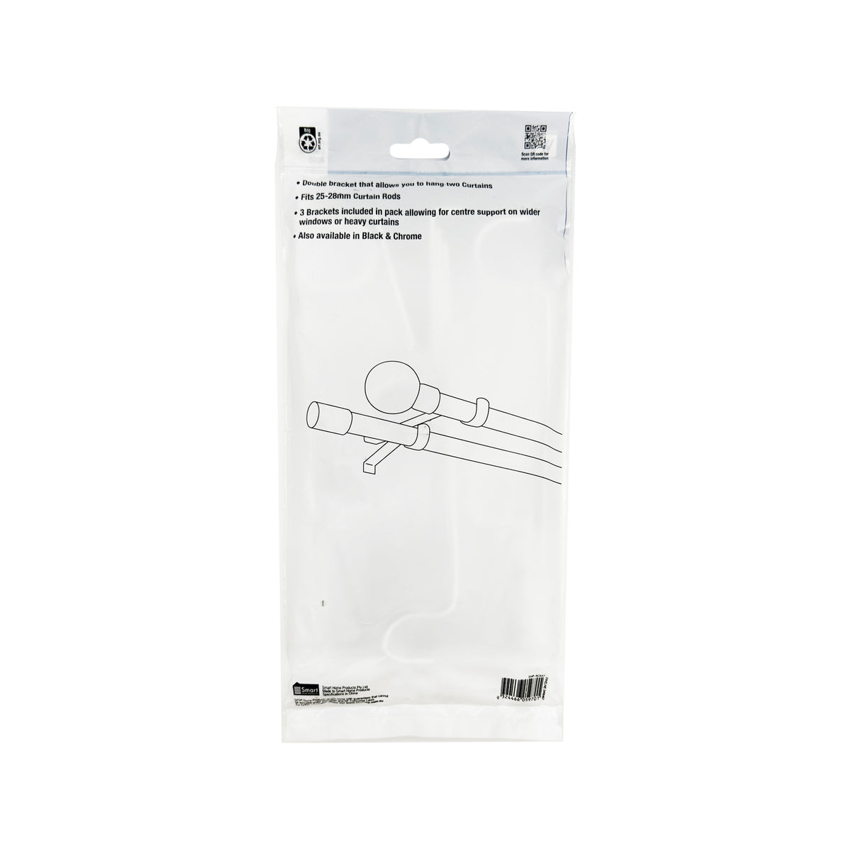 Windoware 25-28mm White Double Curtain Rod Bracket - 3 Pack