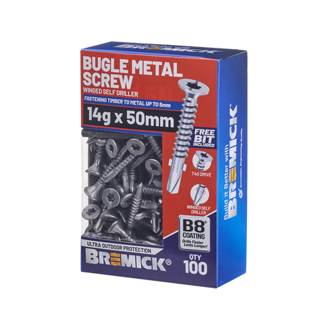 Bremick Metal Bugle Screw 14g x 50mm T40 B8 - Box of 100 - Corrosion Resistant - SuperSaverAU - view 1