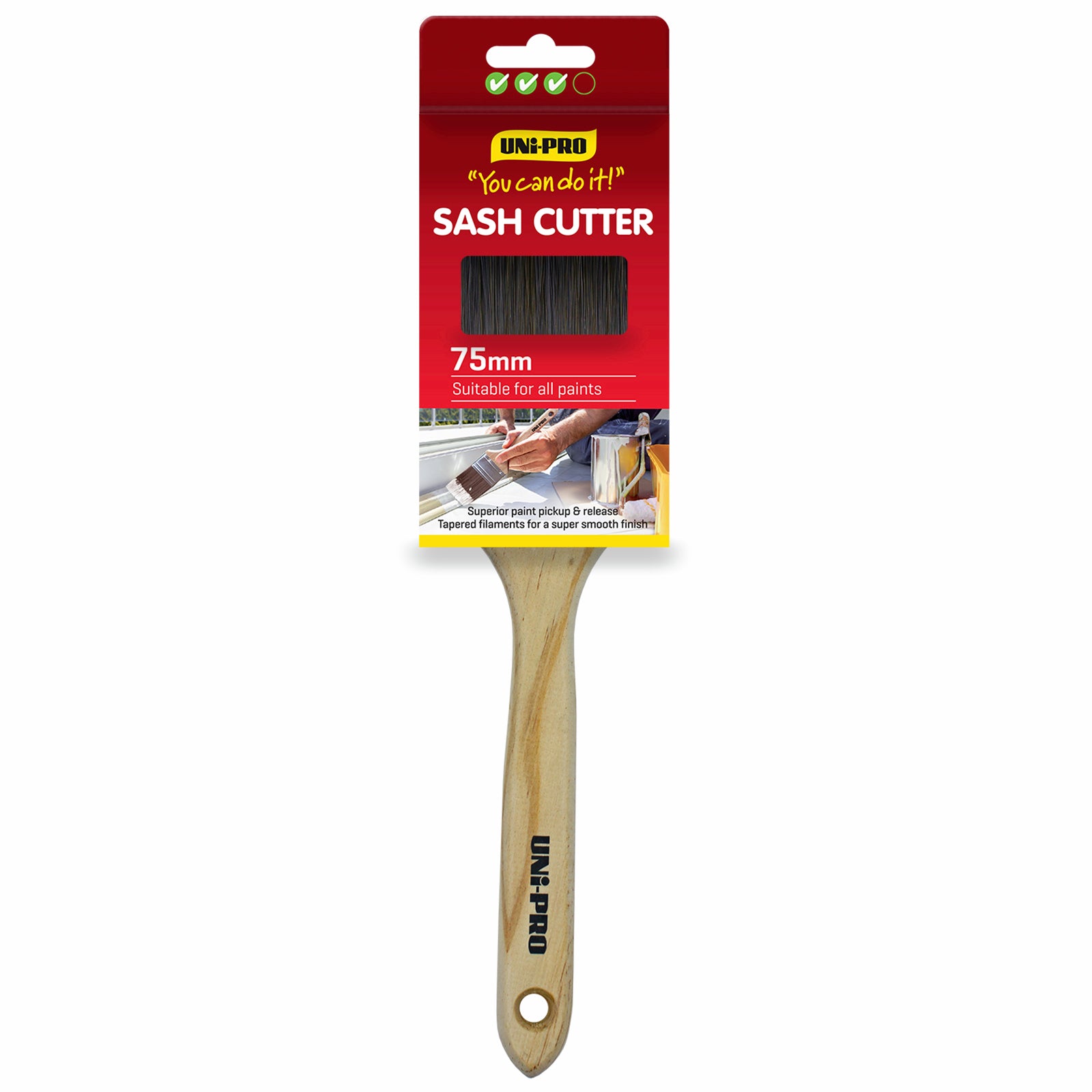 Uni-Pro 75mm You Can Do It Sash Cutter Paint Brush, Timber Handle