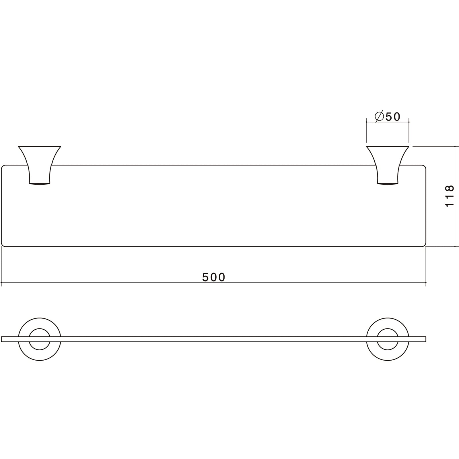 Caroma Elegance 500mm Chrome Glass Shelf, Wall Mount