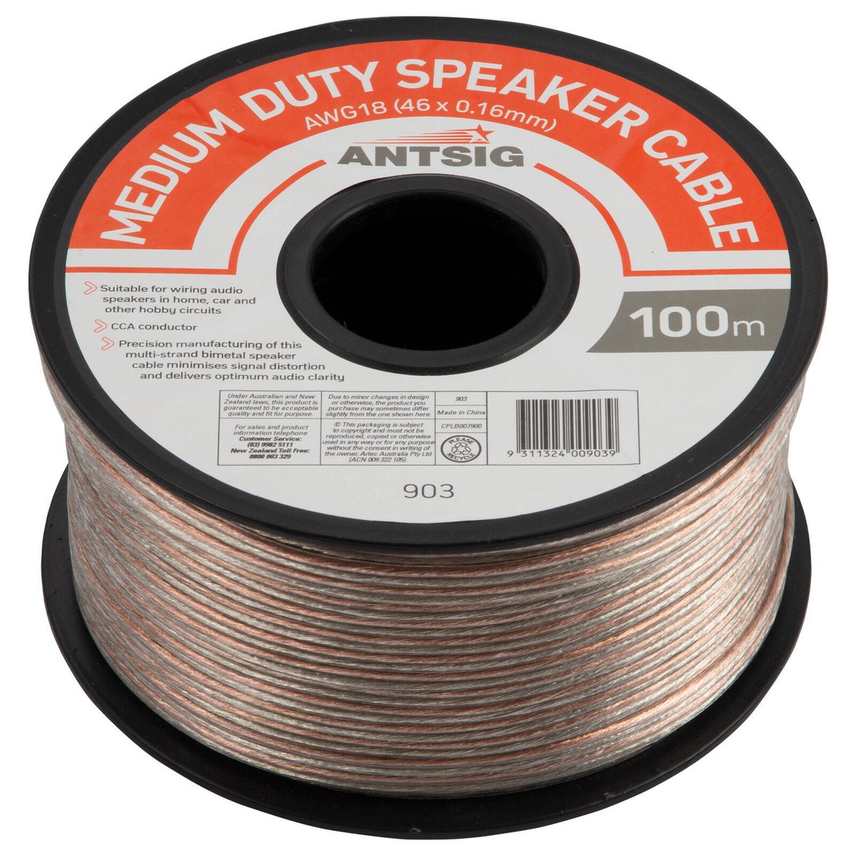 Antsig Medium Duty Speaker Cable, Copper Conductors, Clear PVC, Indoor, Per Metre