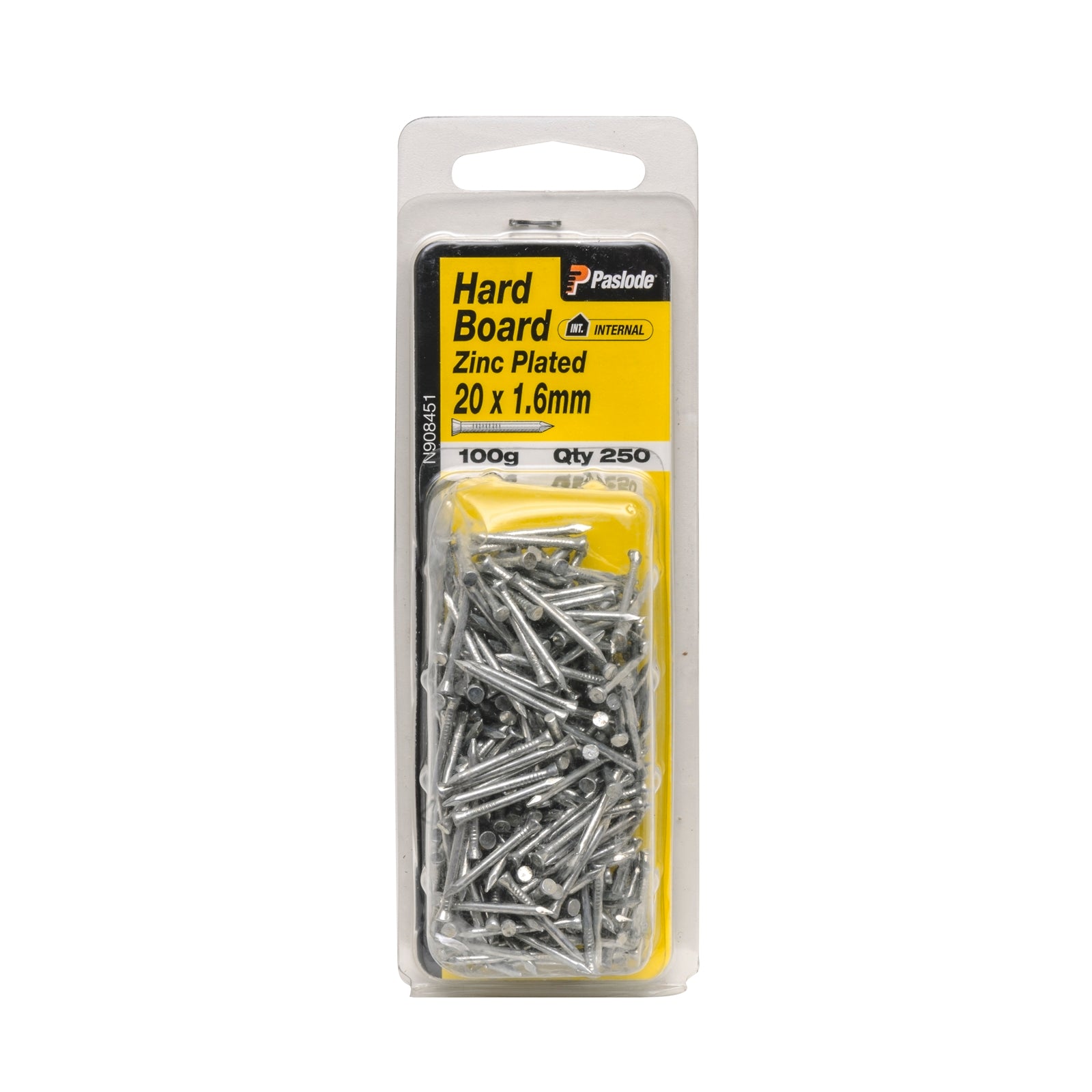Paslode 20 x 1.6mm Zinc Plated Steel Hard Board Nails - 250 Pack, 100g