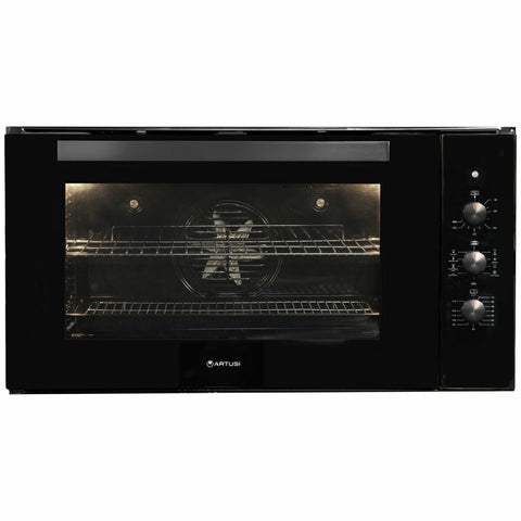 Artusi 90cm Electric Built-In Oven - 98L, Black Glass, 9 Functions, Telescopic Runners - CAO900B