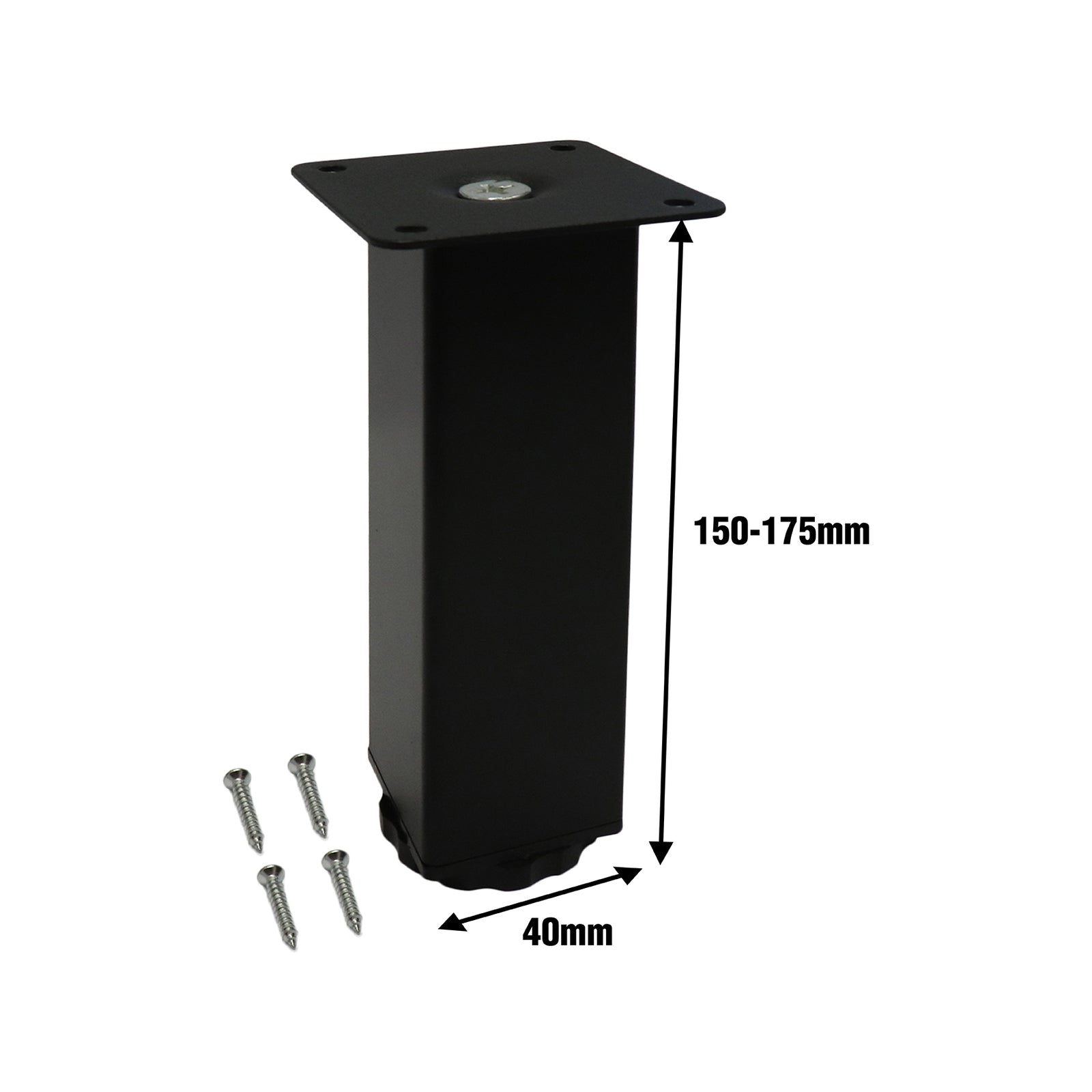 Adoored 40 x 40 x 150mm Steel Square Table Leg Black