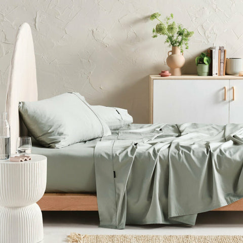 Linen House Augusta Double Sheet Set - 500 Thread Count, 100% Cotton, Green Gum - 01708F732