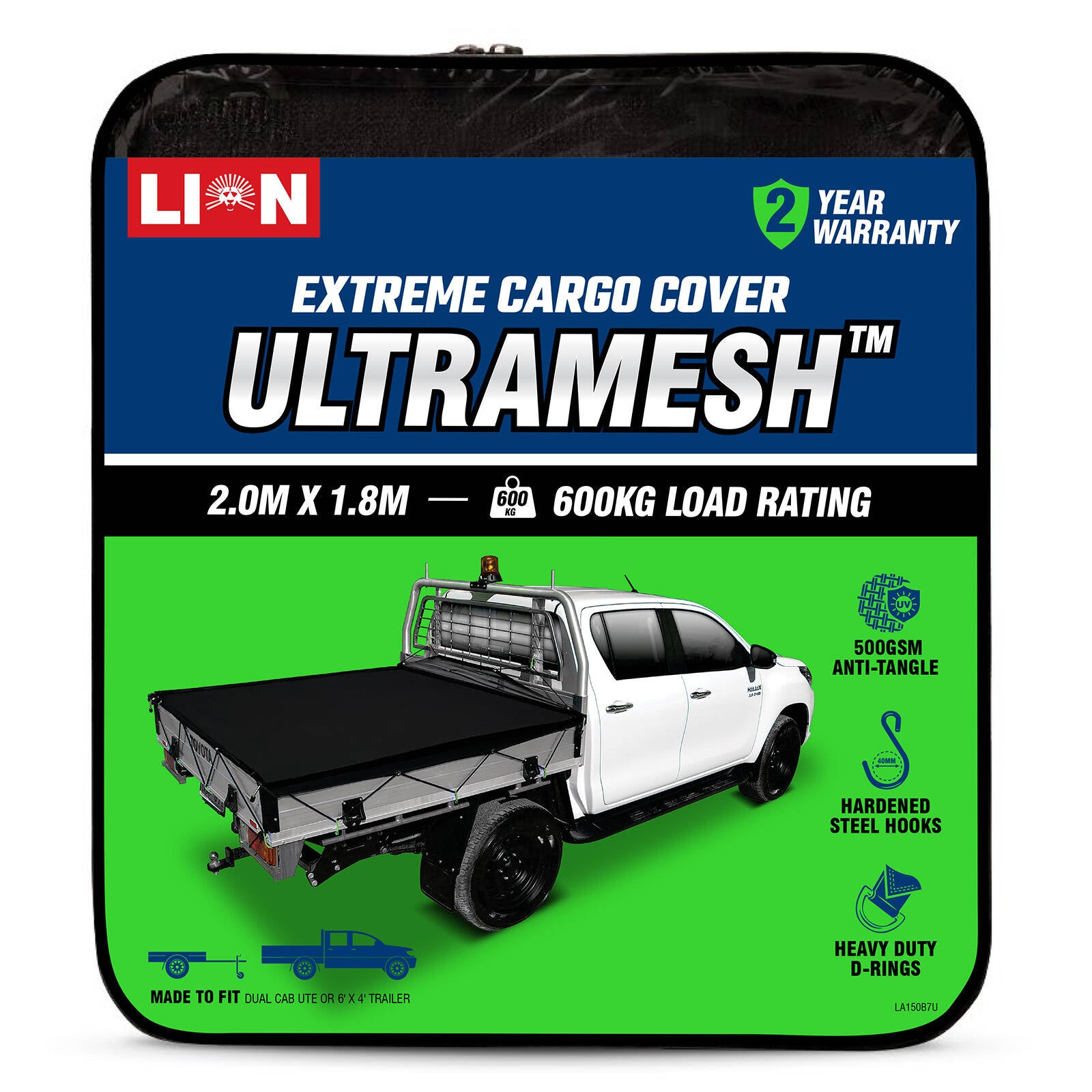 Lion 2.0 x 1.8m Ultramesh Cargo Net with Steel Hooks