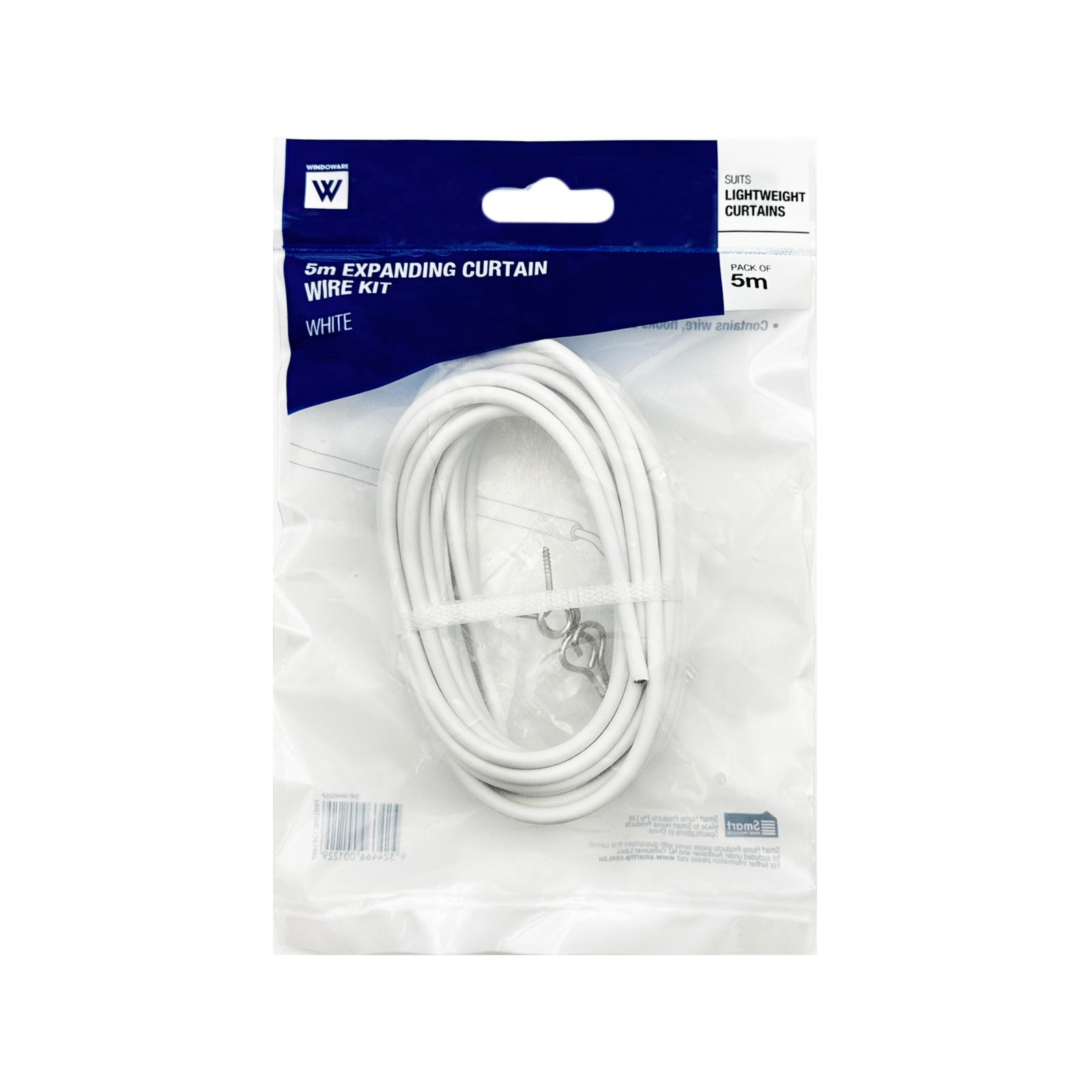 Windoware 5m White PVC Coated Expanding Curtain Wire Kit