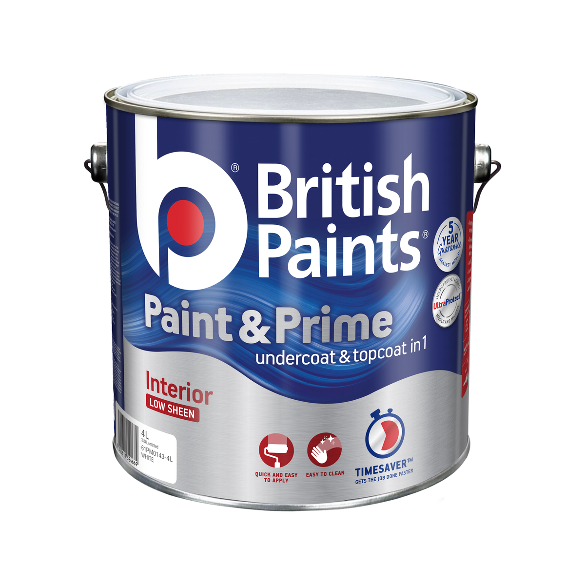 British Paints Paint & Prime Interior Low Sheen White 4L - Tintable Self-Priming Wall Paint