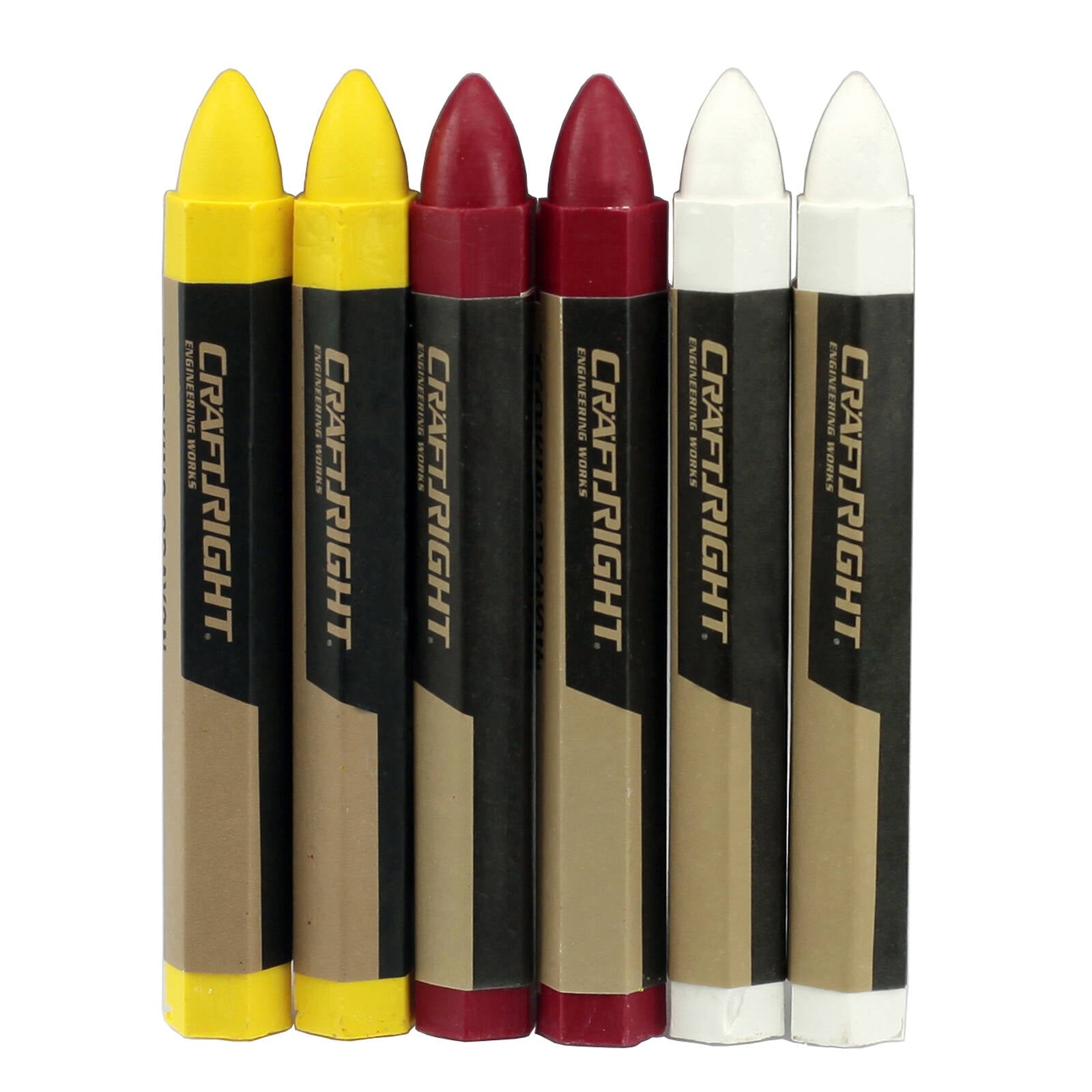 Craftright 6 Piece Builders Crayons, Wax Marking Crayons, Yellow, Red and White