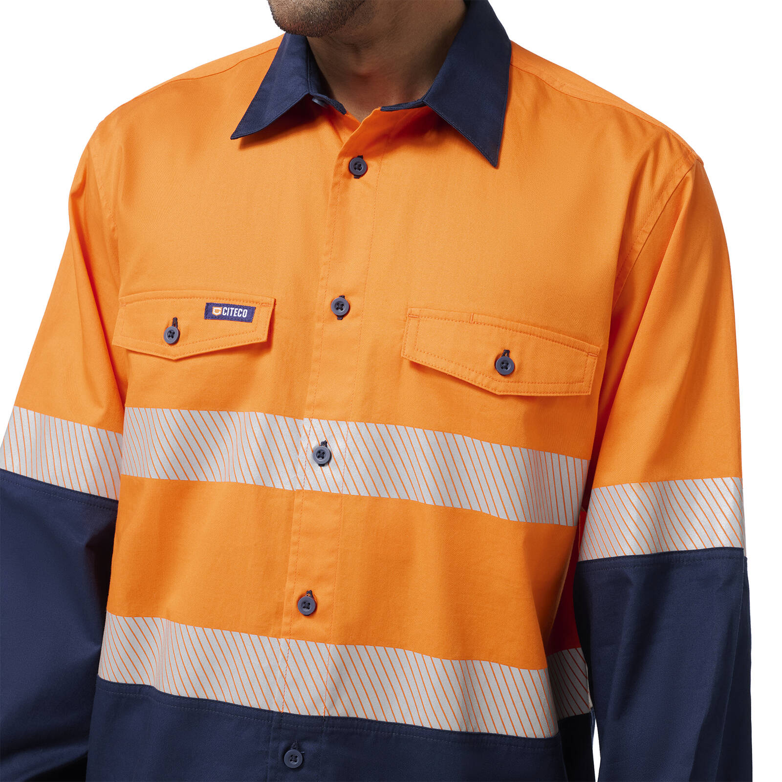 Citeco Hi Vis Taped Long Sleeve Shirt Orange/Navy Size 2XL - 100% Cotton