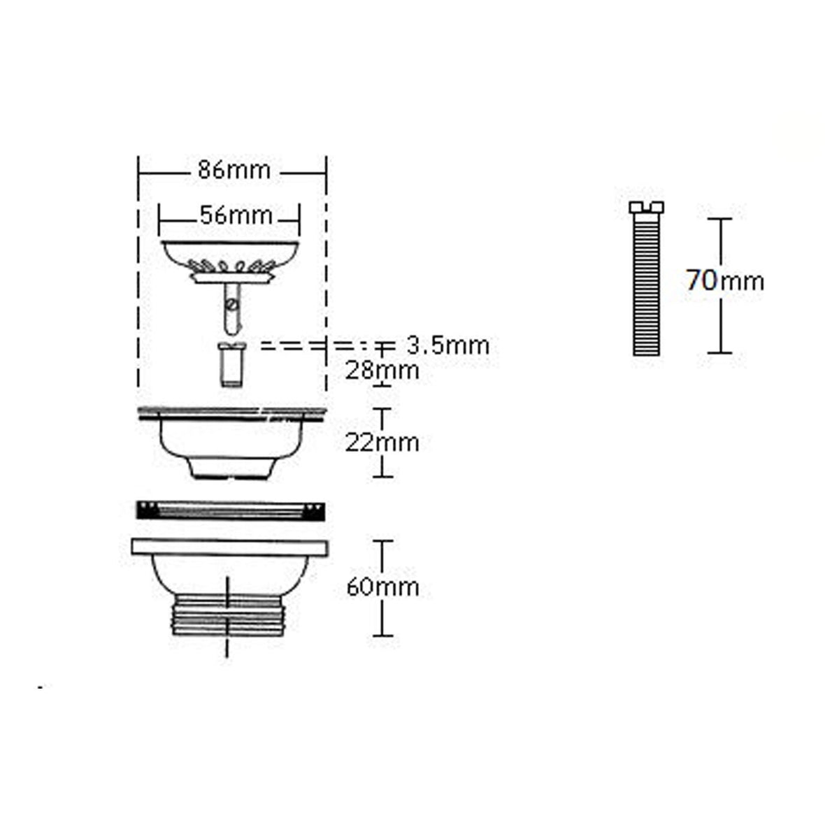 Turner Hastings 50 x 50mm Basket Waste with Long Thread - Stainless Steel, For Ceramic Sinks - 50BW