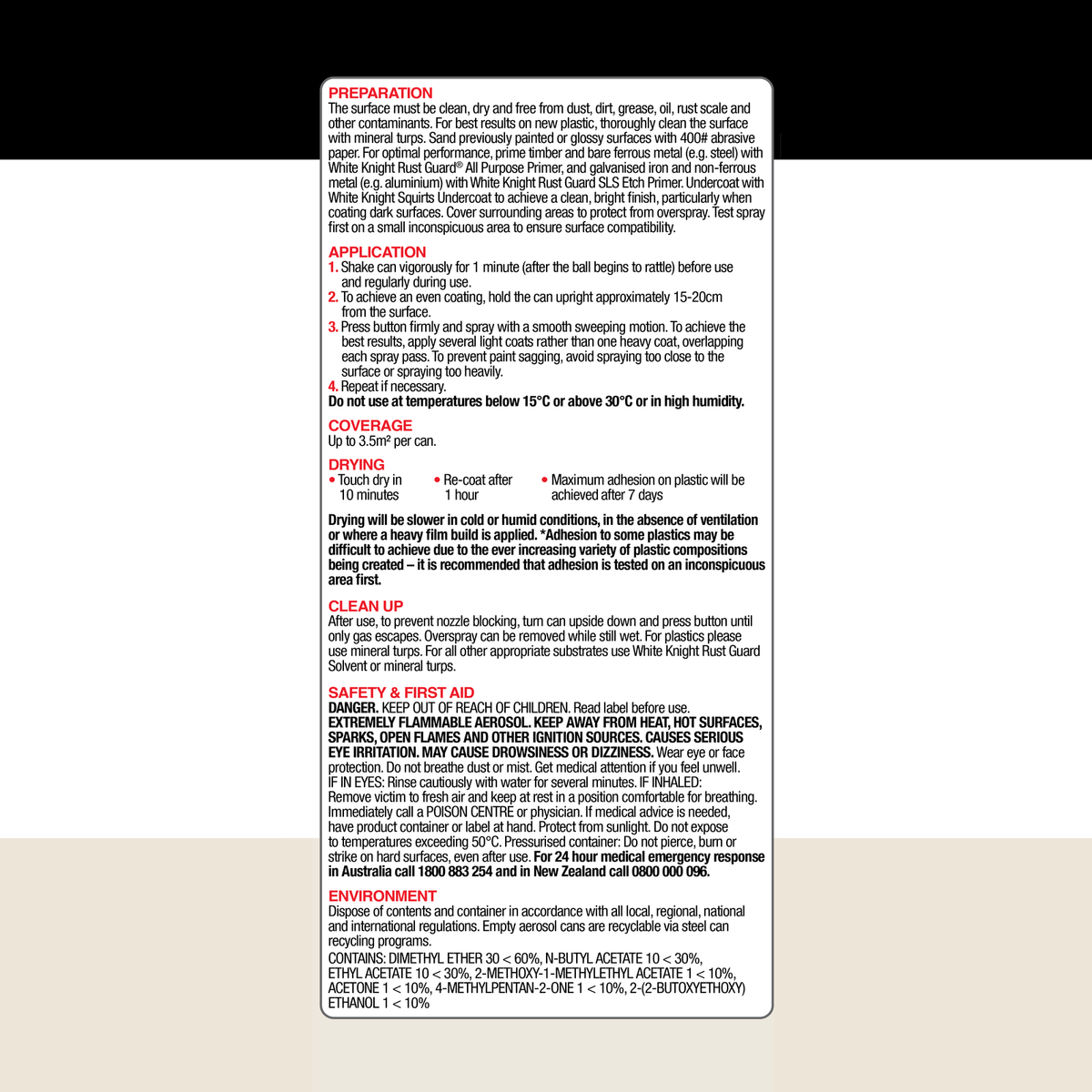 White Knight Squirts Undercoat Spray Paint 310g Solvent Based Durable - SuperSaverAU - view 2