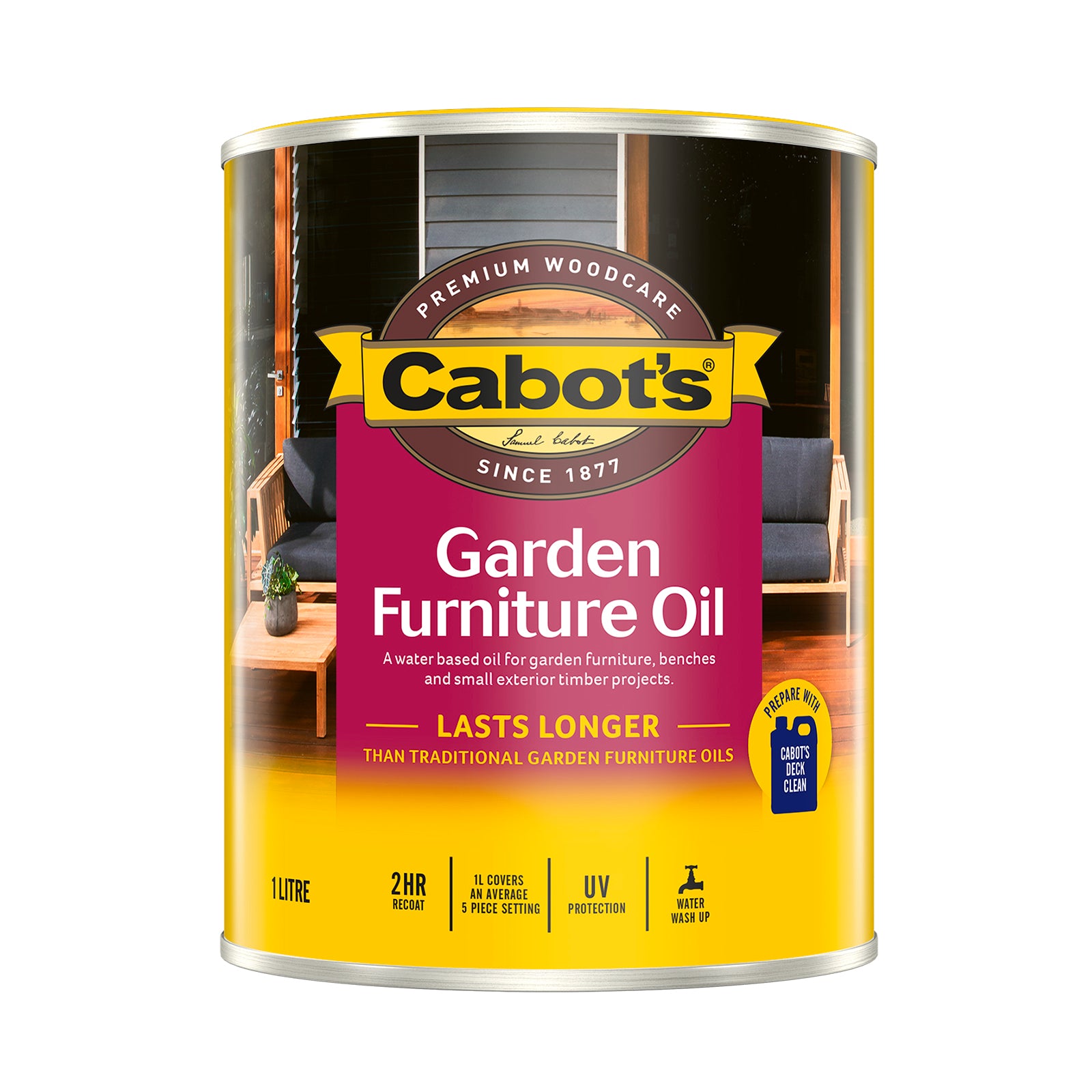 Cabot's 1L New Natural Water Based Garden Furniture Oil, UV Resistant Exterior
