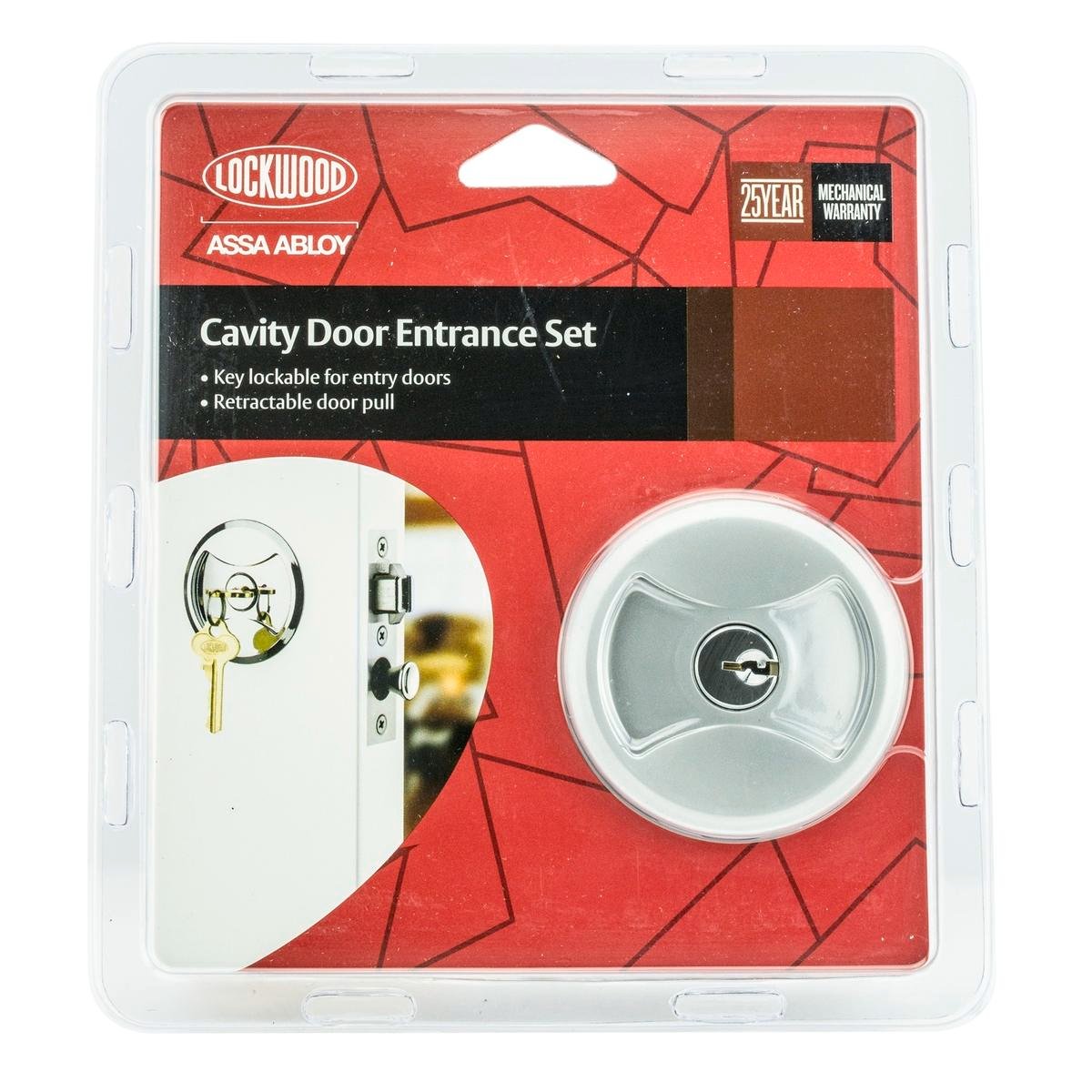 Lockwood Sliding Cavity Entrance Set, Satin Pearl, Keyed Lock