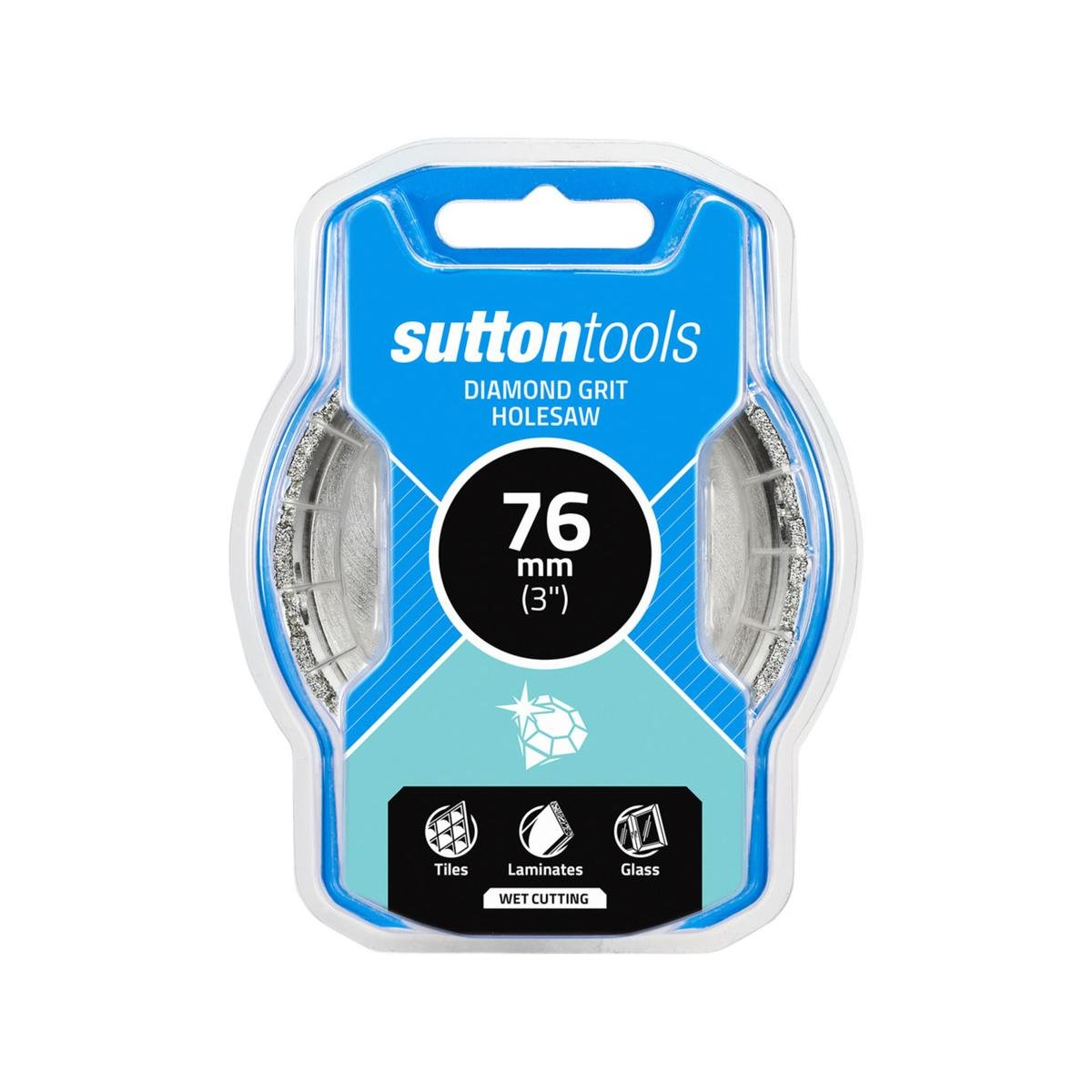 Sutton Tools 76mm Diamond Grit Holesaw, Steel, for Glass, Tile and Marble