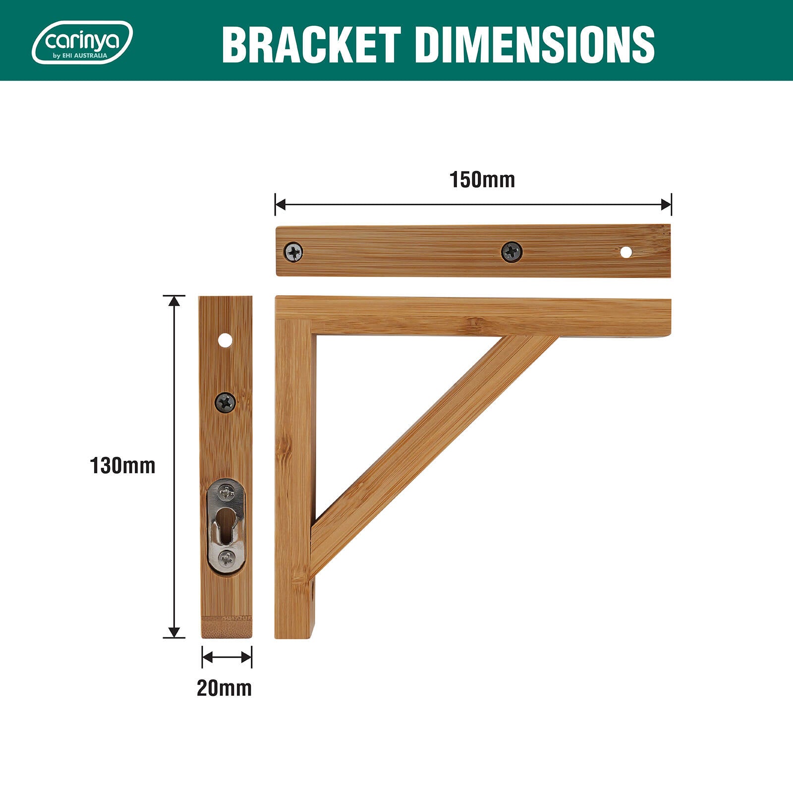 Carinya 150 x 130mm Varnished Bamboo Stayed Wall Bracket 40kg
