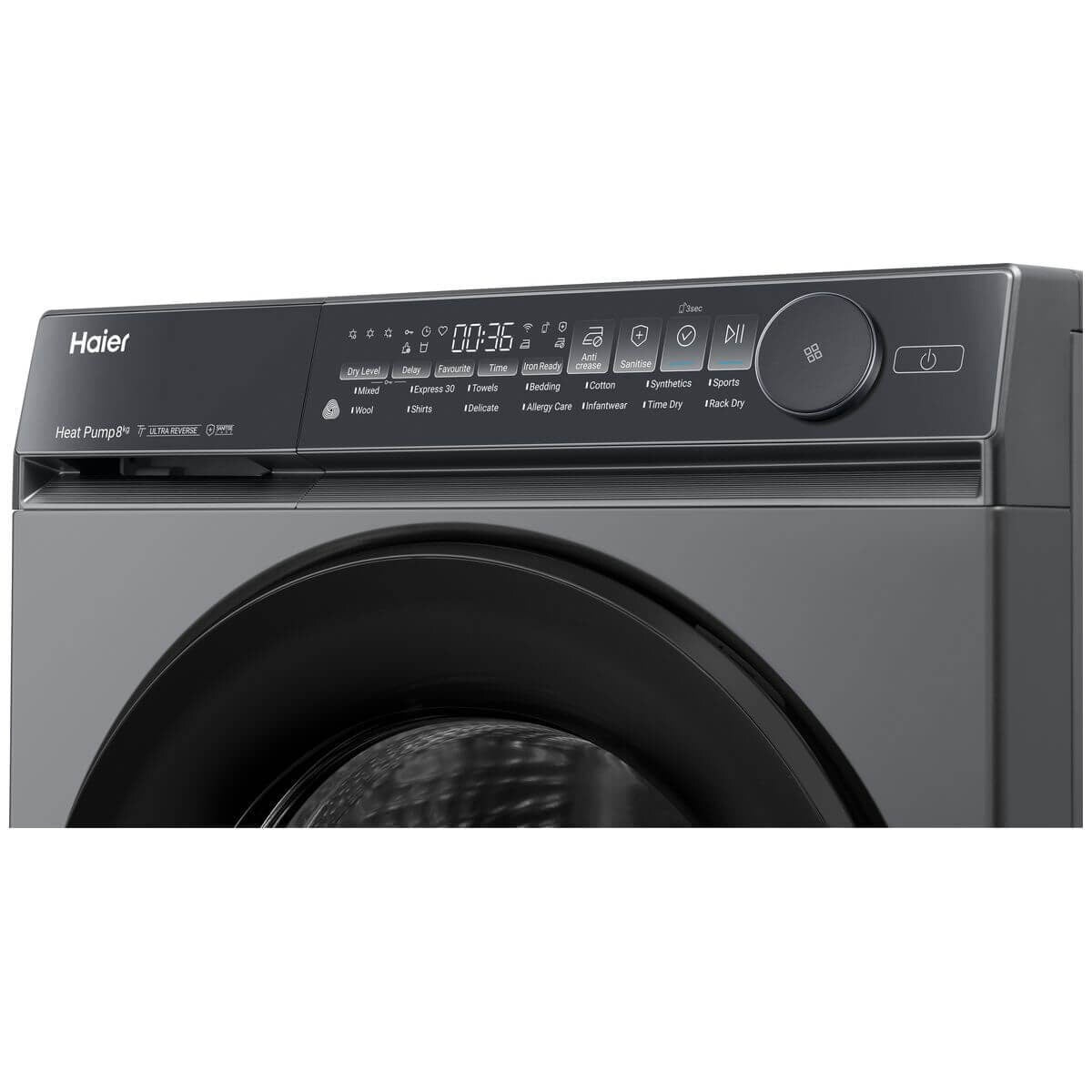 Haier 8kg Heat Pump Dryer - Dark Grey, 8 Star Energy Rating, Ultra Reverse Drum - HDHPS80NB1