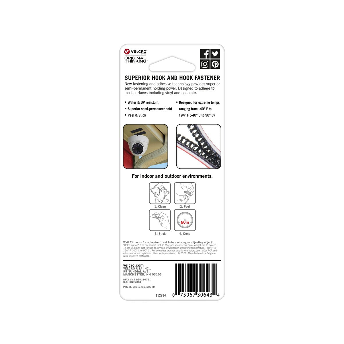 Velcro 25mm x 76mm Black Alfa-Lok Hook and Loop Strips 4 Sets