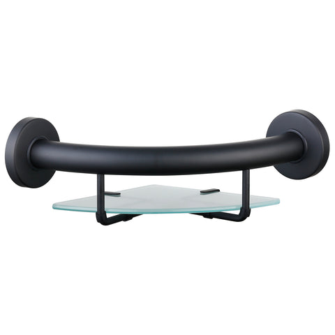 evekare Black Stainless Steel Corner Shelf with Grab Rail 250mm 250kg Capacity