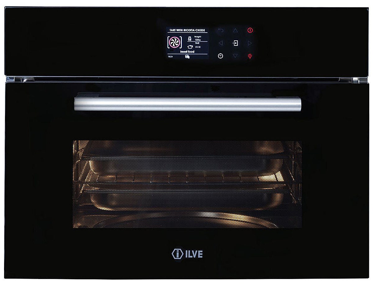 ILVE 45cm compact built-in combi-steam oven - 35L, steam cooking, meat probe, black glass - ILCS45BV
