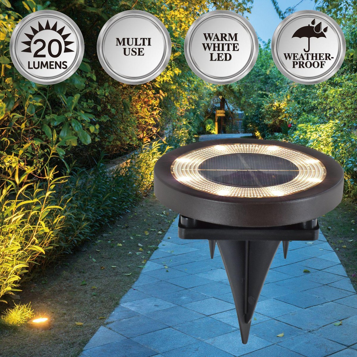 Luxzone LED Solar Disc Light 4 Pack 115.8mm Brown Weather Resistant Outdoor