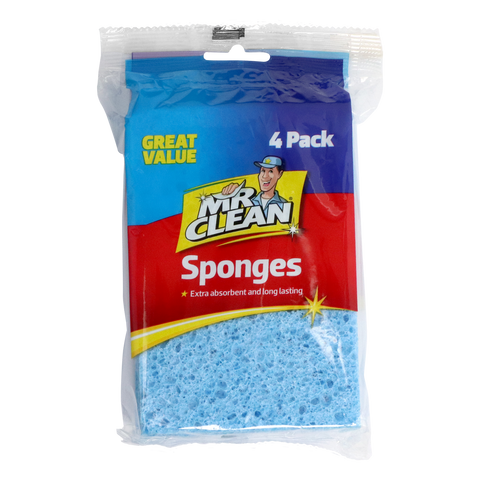 Mr Clean Cellulose Sponge 4 Pack - 15 x 10 x 1 cm - Absorbent Natural Material - SuperSaverAU - view 1
