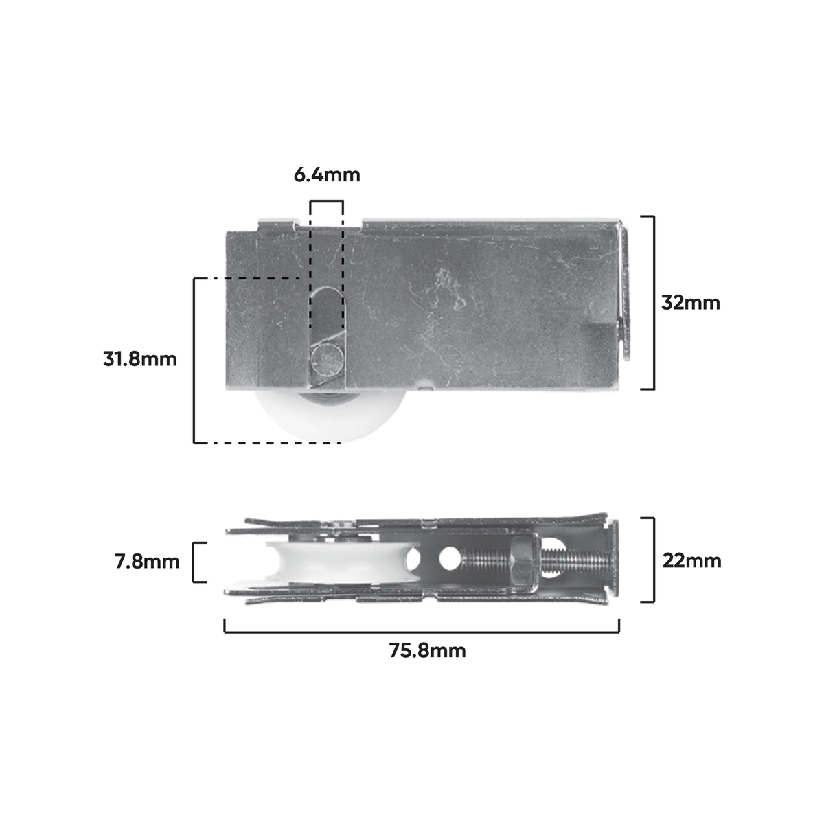 Rolltrak Adjustable Steel Carriage - 76mm x 39mm - Steel - Acetal Roller - SuperSaverAU - view 2