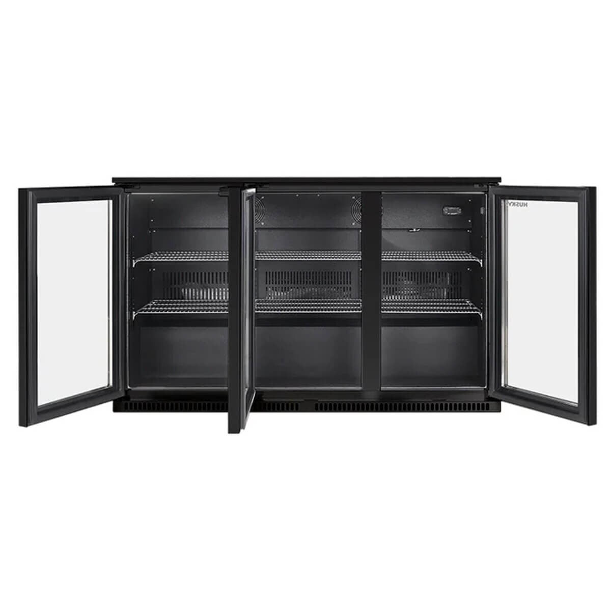 Husky 307L triple door outdoor beverage fridge - black, anti-condensation glass doors - ALFC3BLK840ELB