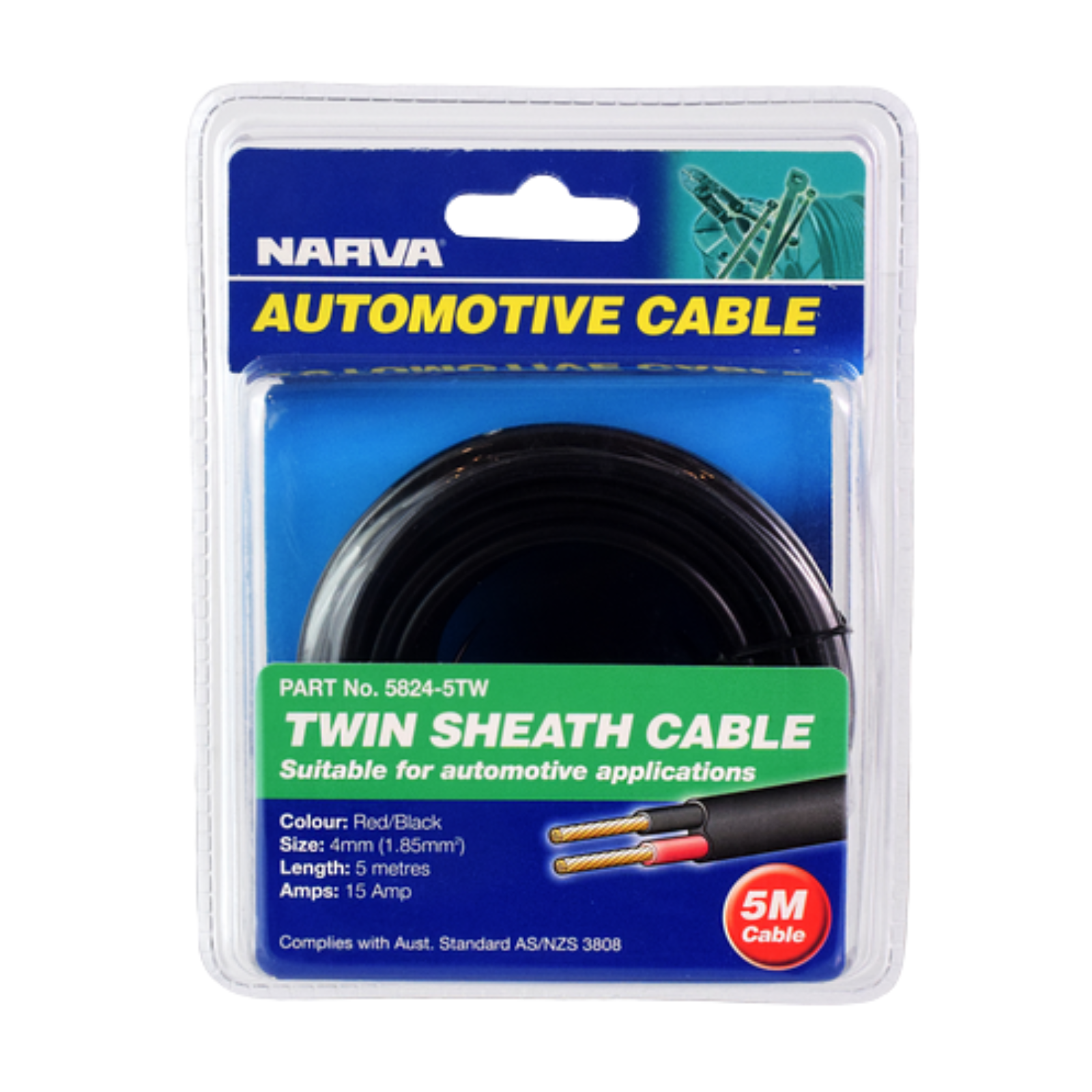 Narva 15A 4mm Red/Black Twin Sheath Cable 5m