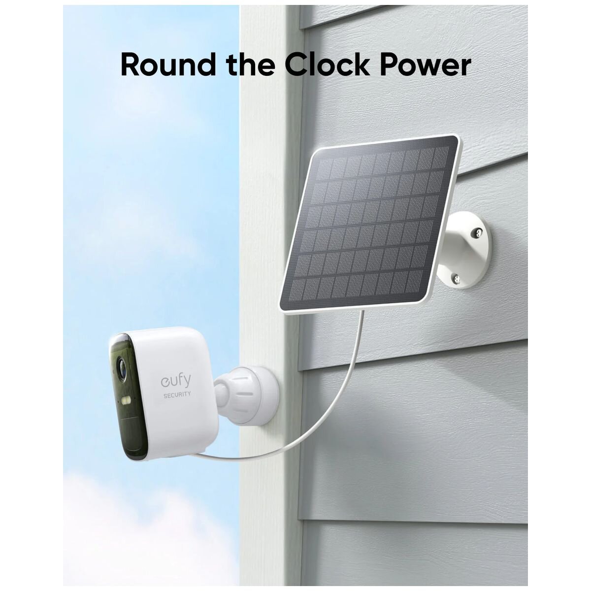 Eufy 3W Solar Panel for Eufy Security Cameras - White, Adjustable Mount, Long Cable - T8705C11
