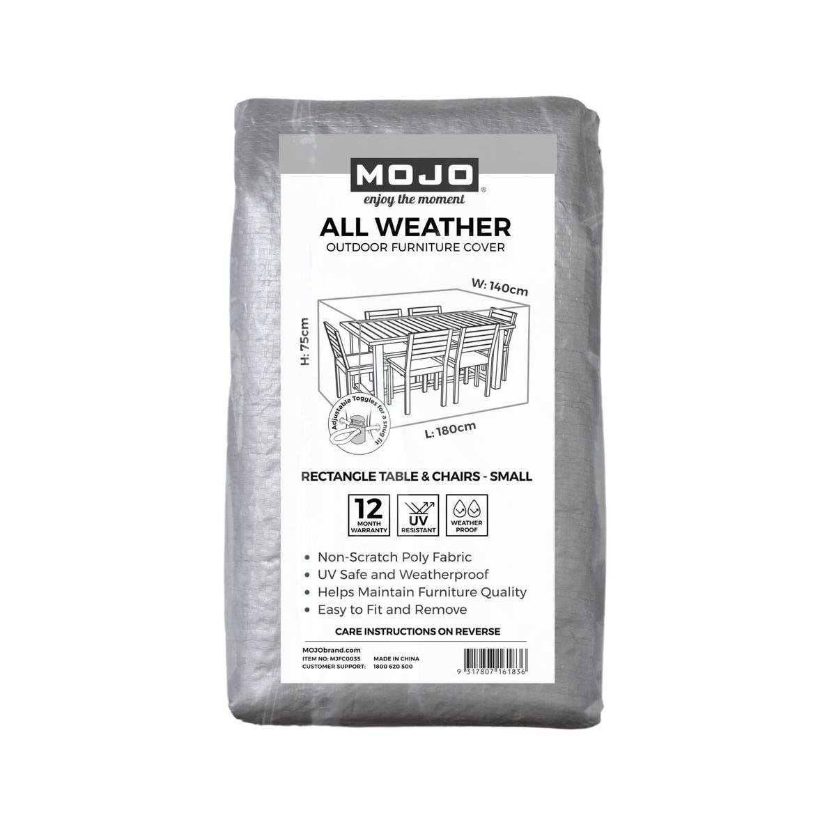 Mojo All Weather Outdoor Furniture Cover Small Rectangle Table & Chairs - 1800mm x 750mm x 1400mm - Weatherproof, UV Resistant - SuperSaverAU - view 1