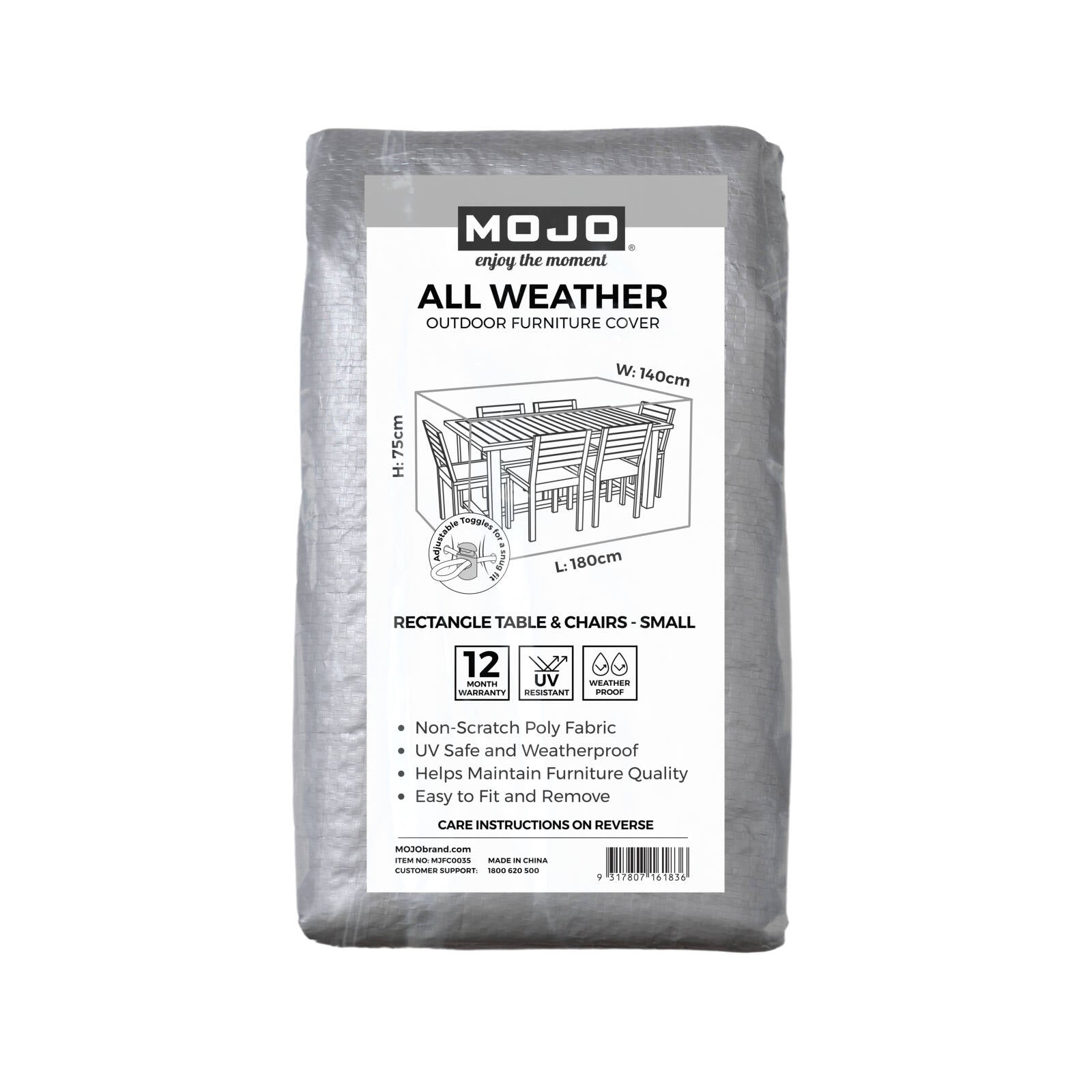 Mojo Small All Weather Rectangle Table & Chairs Outdoor Furniture Cover, Weather & UV Resistant