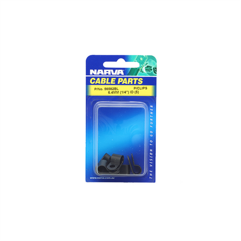 Narva 6.4mm (1/4") Black UV Resistant Nylon Cable Clamps P-Clips 5 Pack