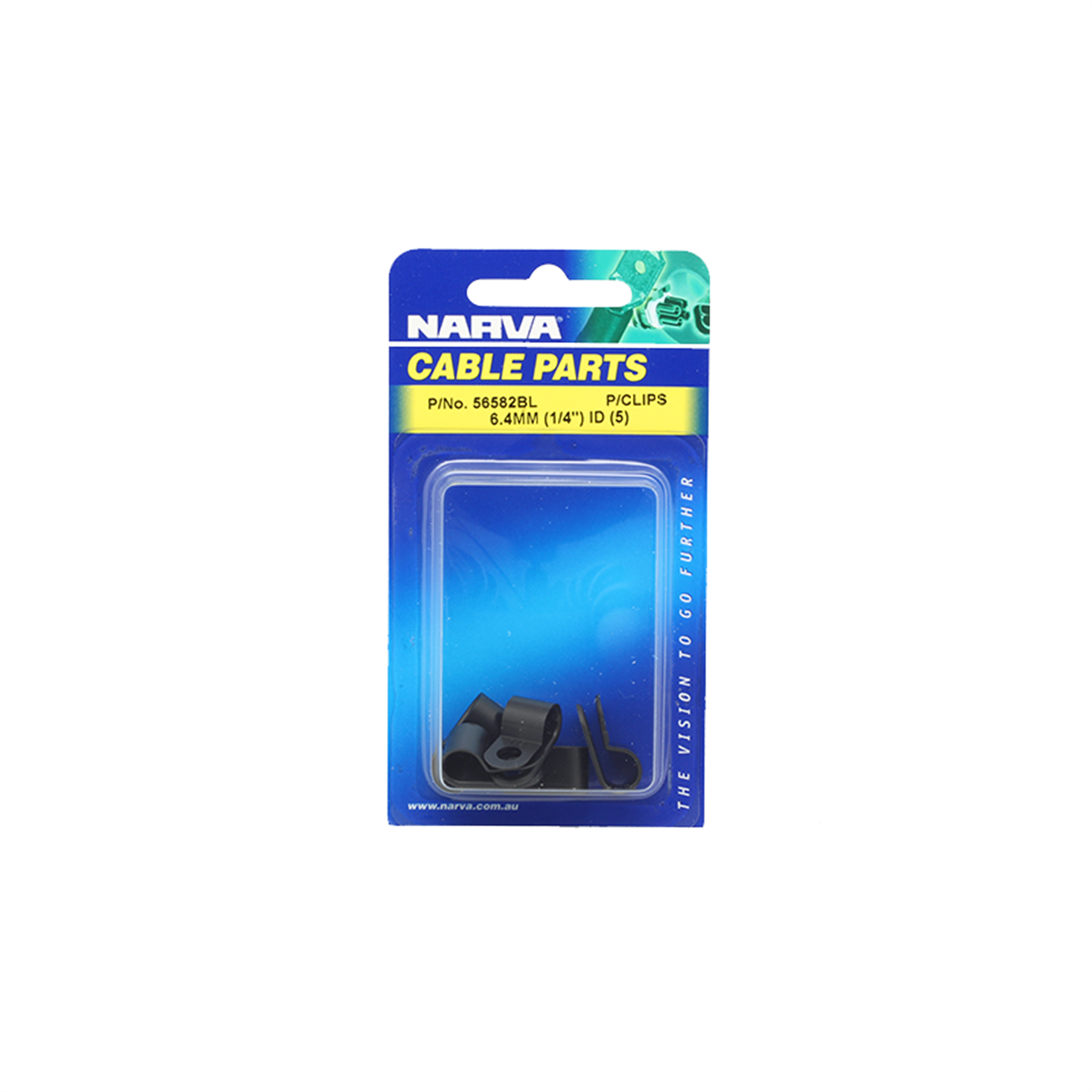 Narva 6.4mm (1/4") Black UV Resistant Nylon Cable Clamps P-Clips 5 Pack